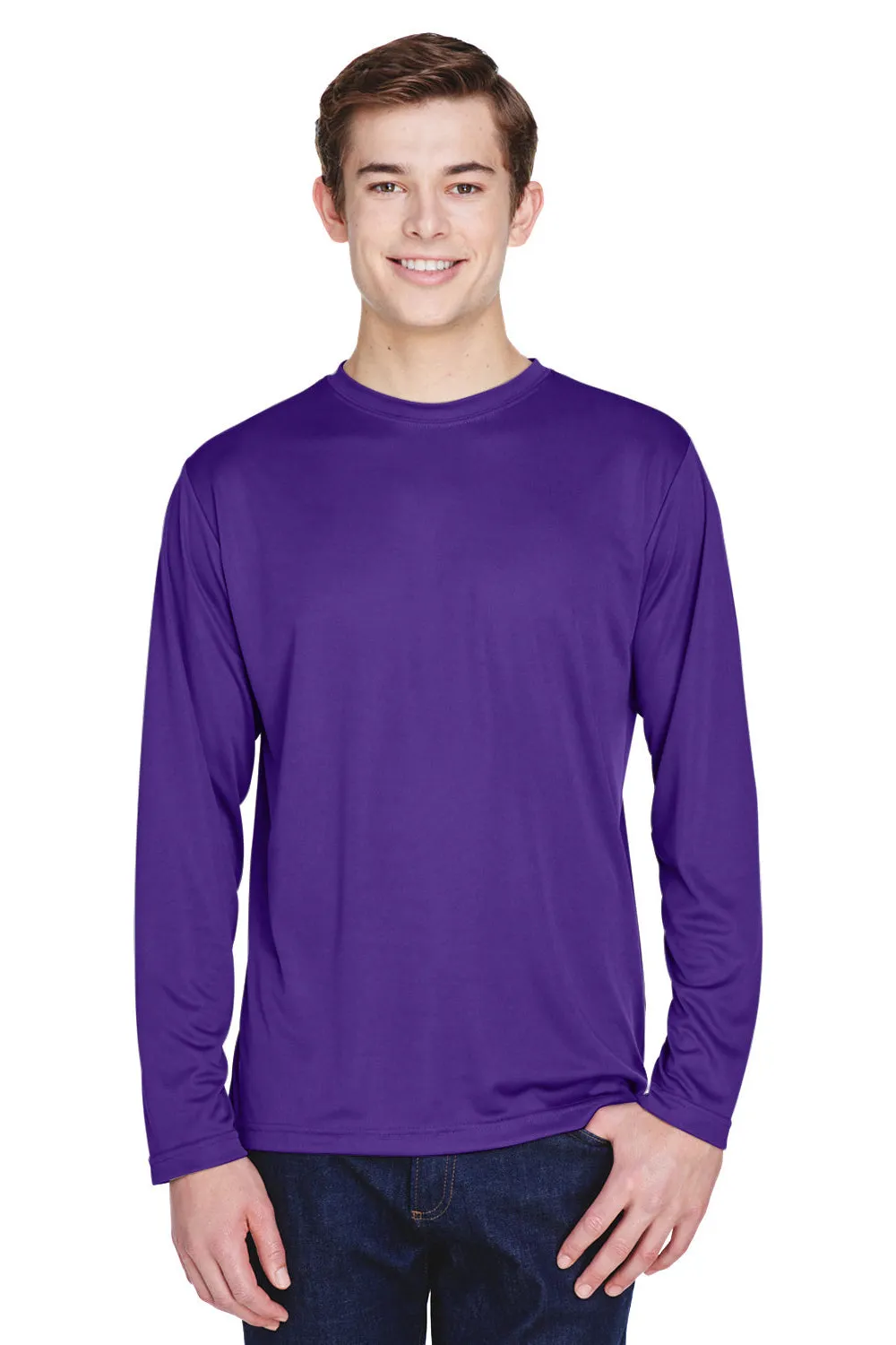 Team 365 Mens Zone Performance Moisture Wicking Long Sleeve Crewneck T-Shirt - Purple