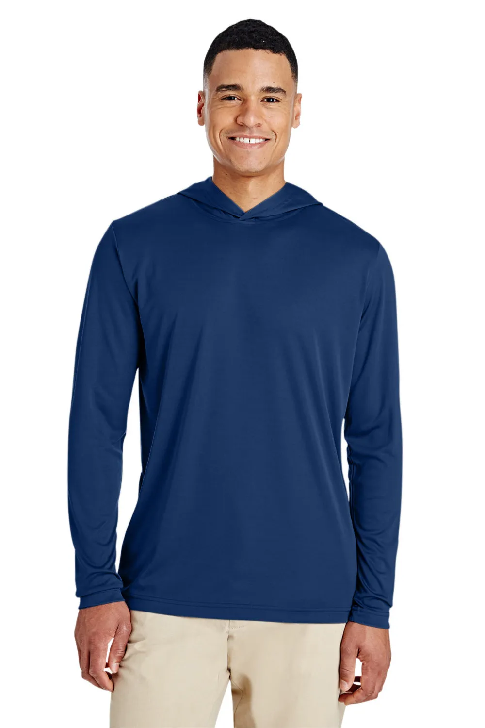 Team 365 Mens Zone Performance Moisture Wicking Long Sleeve Hooded T-Shirt Hoodie - Dark Navy Blue