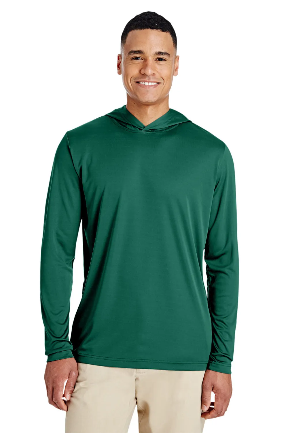 Team 365 Mens Zone Performance Moisture Wicking Long Sleeve Hooded T-Shirt Hoodie - Forest Green