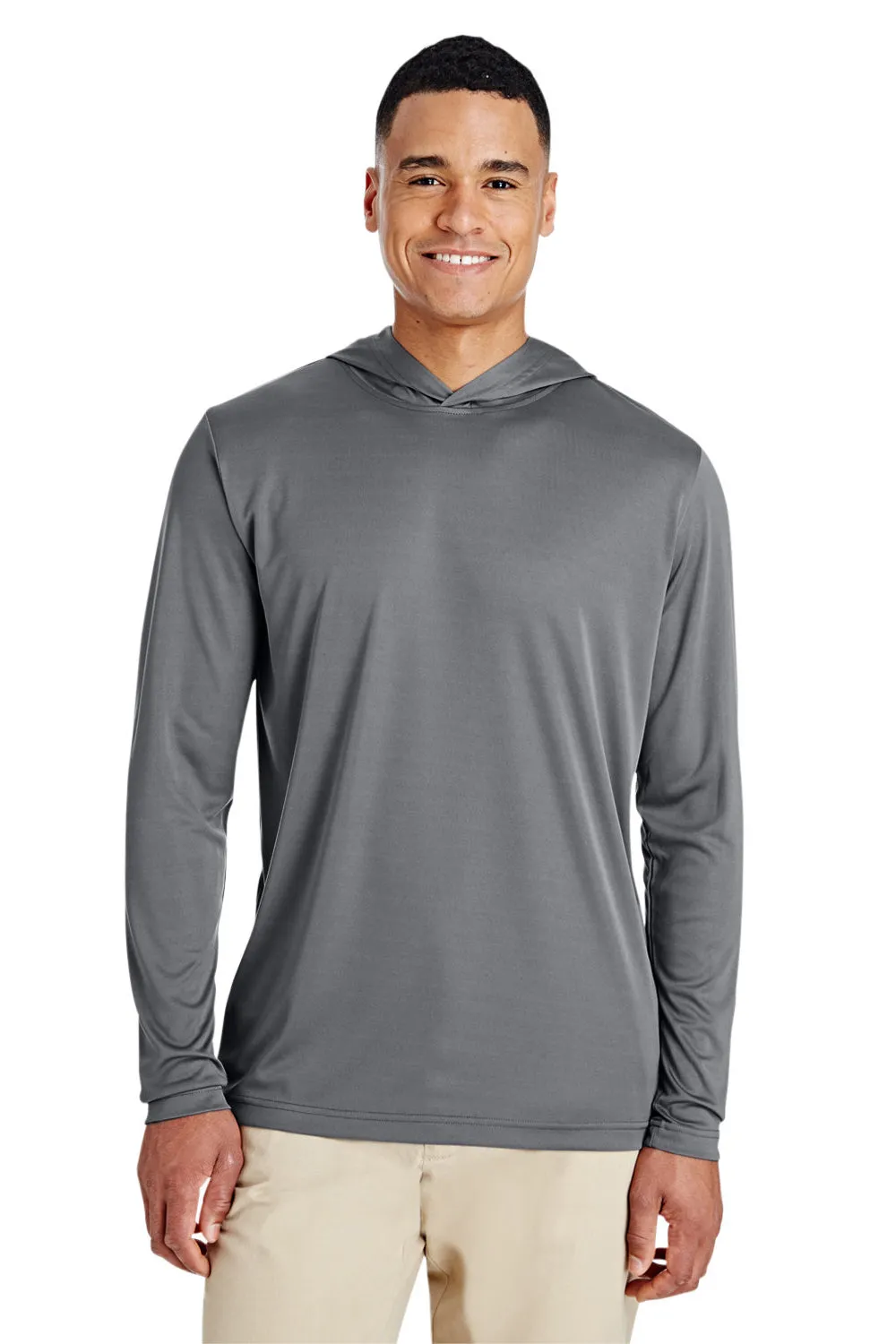 Team 365 Mens Zone Performance Moisture Wicking Long Sleeve Hooded T-Shirt Hoodie - Graphite Grey