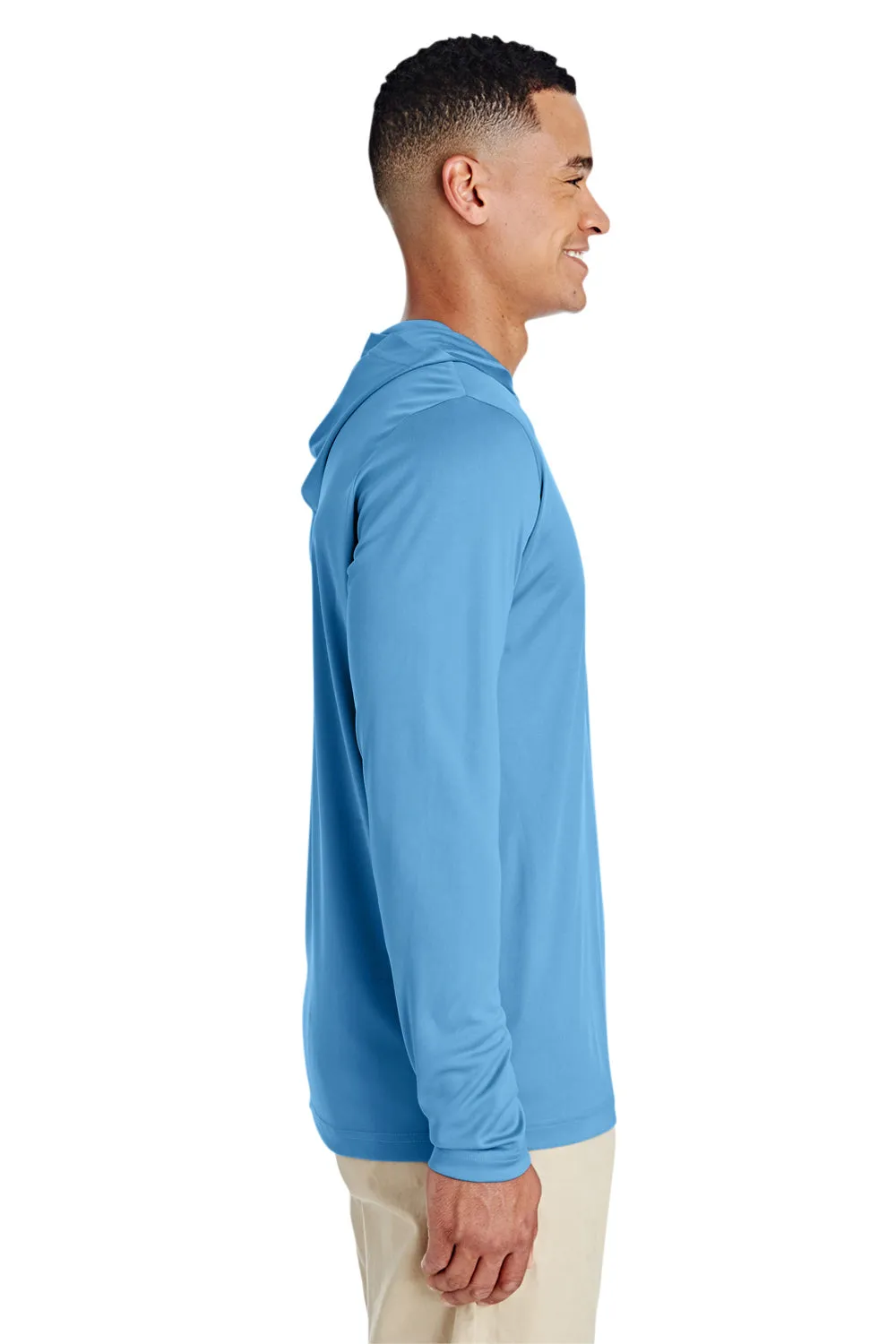 Team 365 Mens Zone Performance Moisture Wicking Long Sleeve Hooded T-Shirt Hoodie - Light Blue
