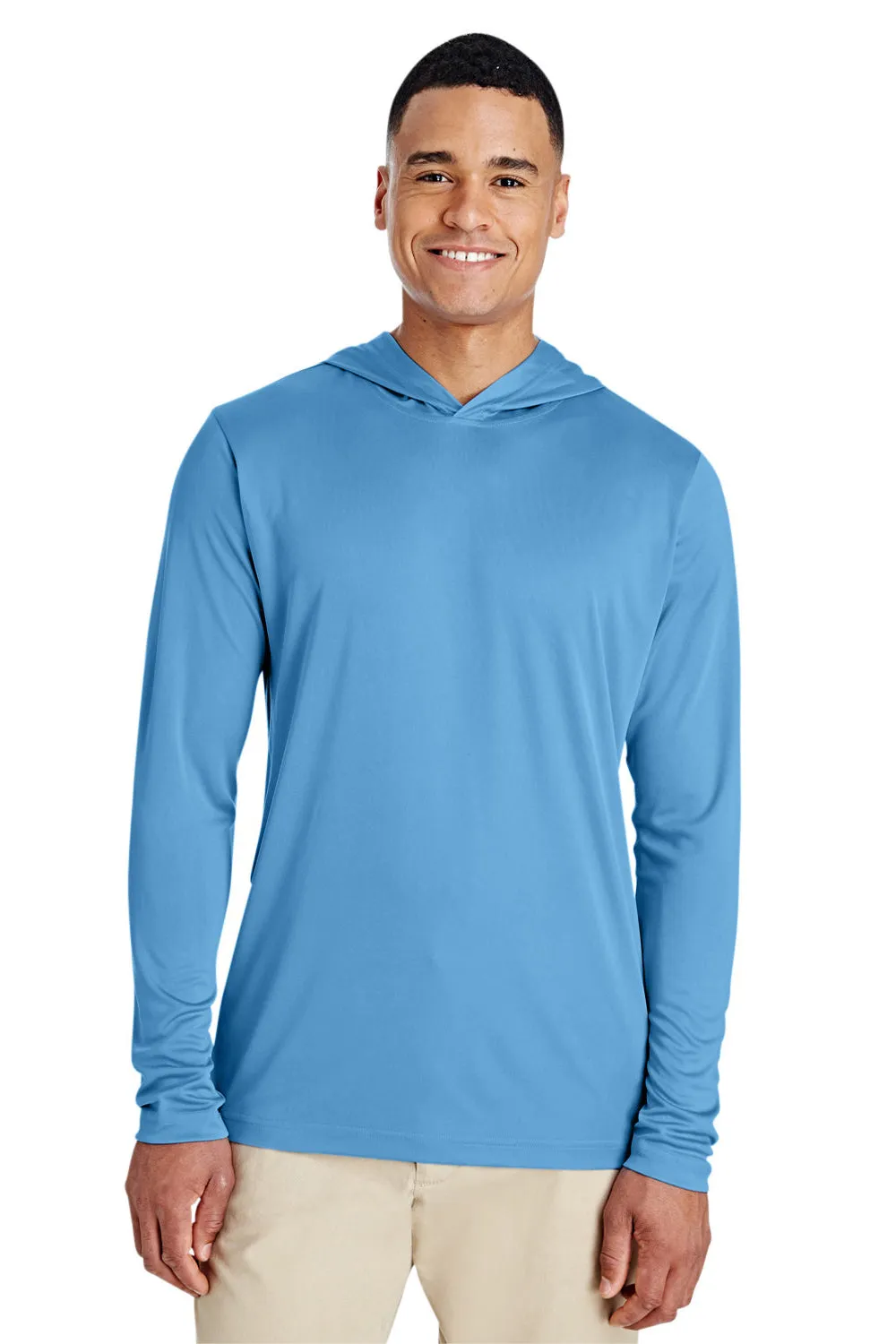 Team 365 Mens Zone Performance Moisture Wicking Long Sleeve Hooded T-Shirt Hoodie - Light Blue