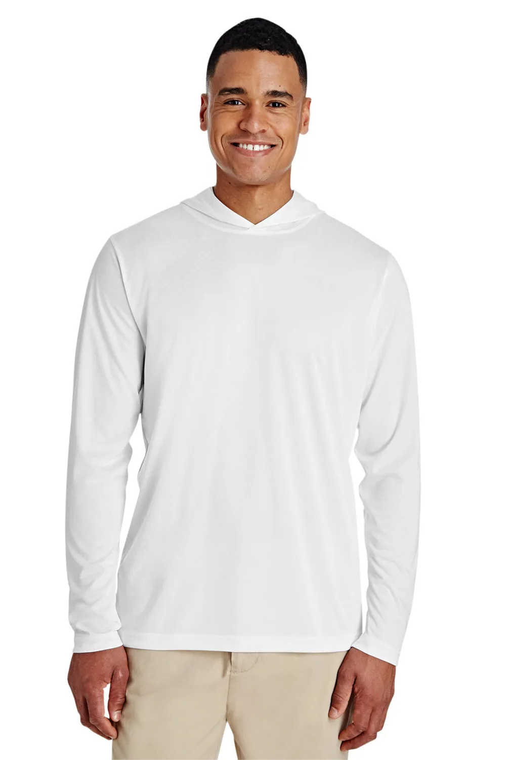 Team 365 Mens Zone Performance Moisture Wicking Long Sleeve Hooded T-Shirt Hoodie - White