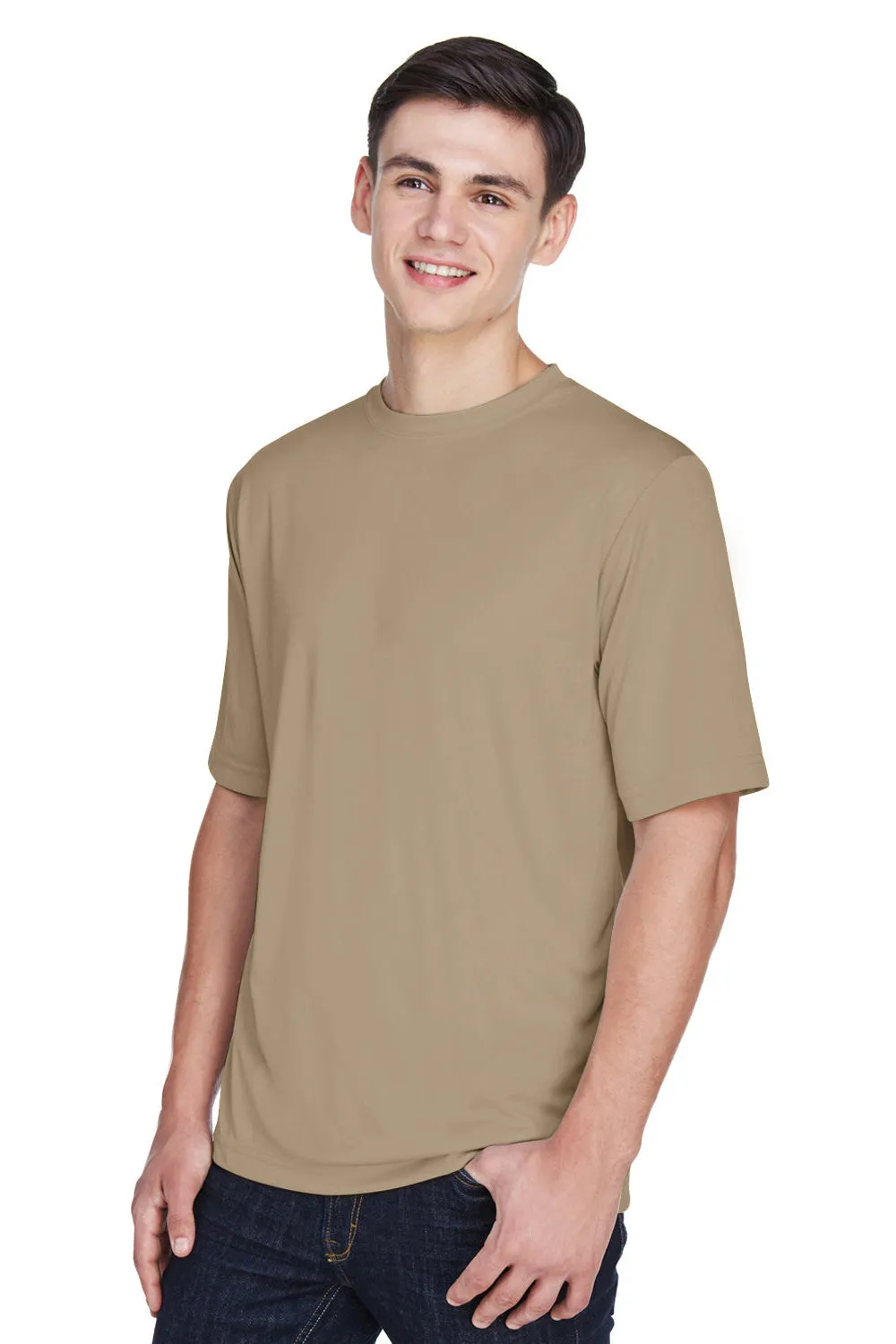 Team 365 Mens Zone Performance Moisture Wicking Short Sleeve Crewneck T-Shirt - Desert Khaki Brown