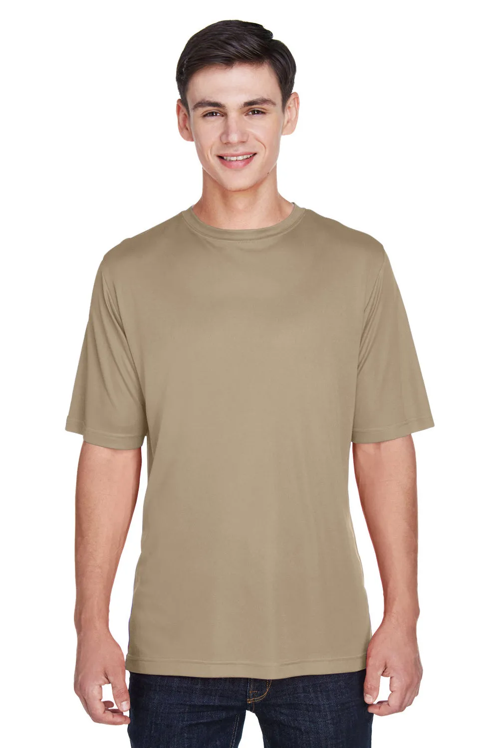 Team 365 Mens Zone Performance Moisture Wicking Short Sleeve Crewneck T-Shirt - Desert Khaki Brown