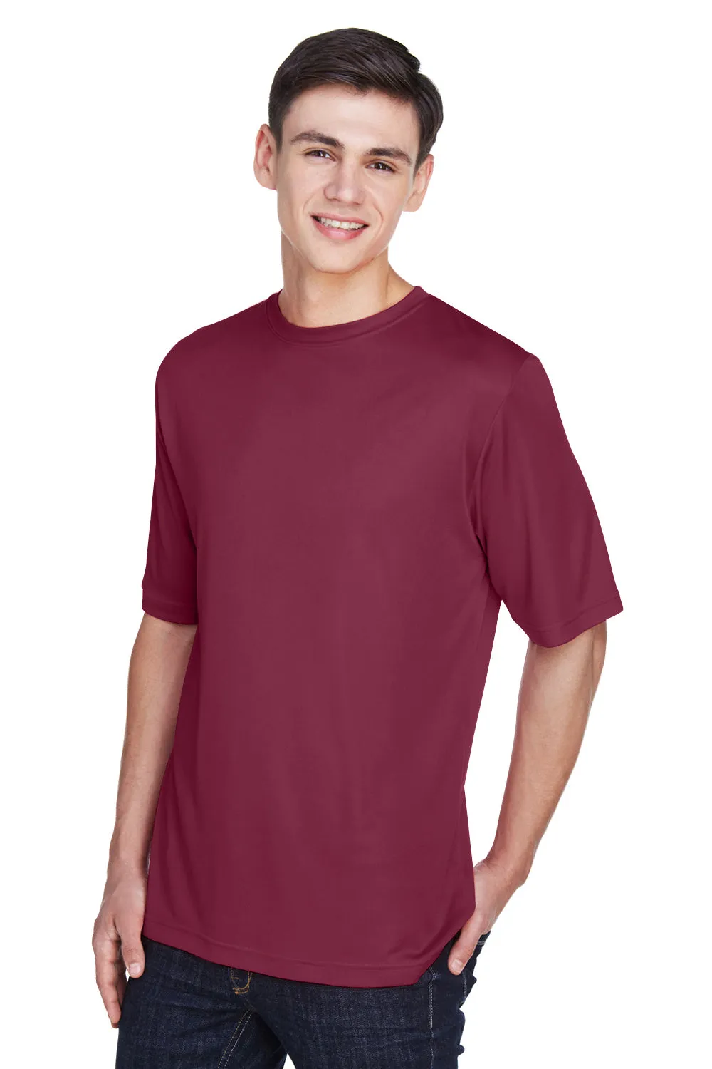 Team 365 Mens Zone Performance Moisture Wicking Short Sleeve Crewneck T-Shirt - Maroon