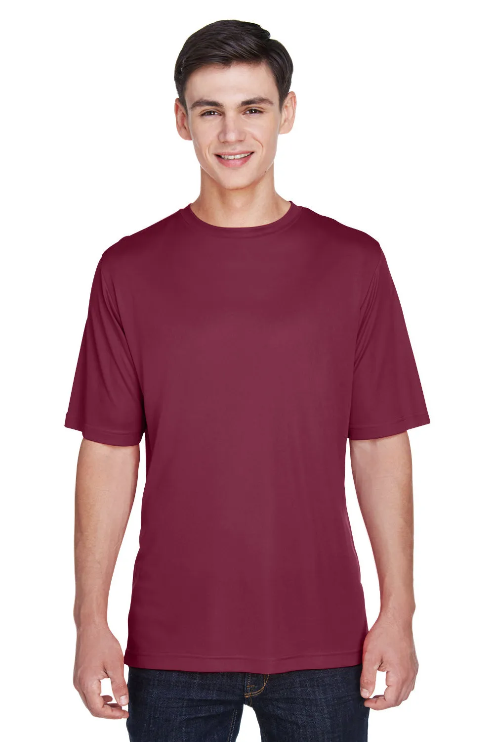 Team 365 Mens Zone Performance Moisture Wicking Short Sleeve Crewneck T-Shirt - Maroon