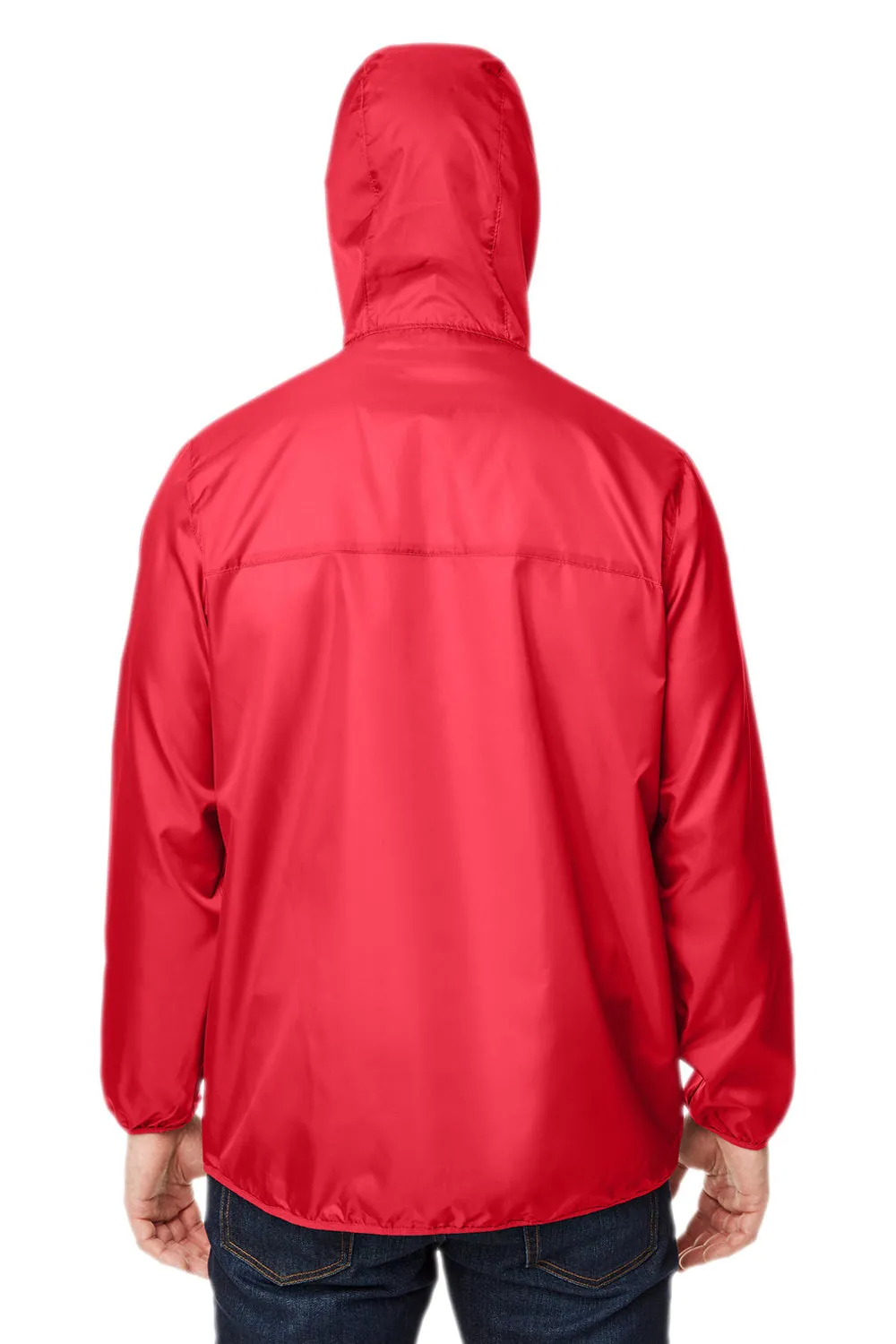 Team 365 Mens Zone Protect Water Resistant Hooded Packable Hooded 1/4 Zip Anorak Jacket - Red