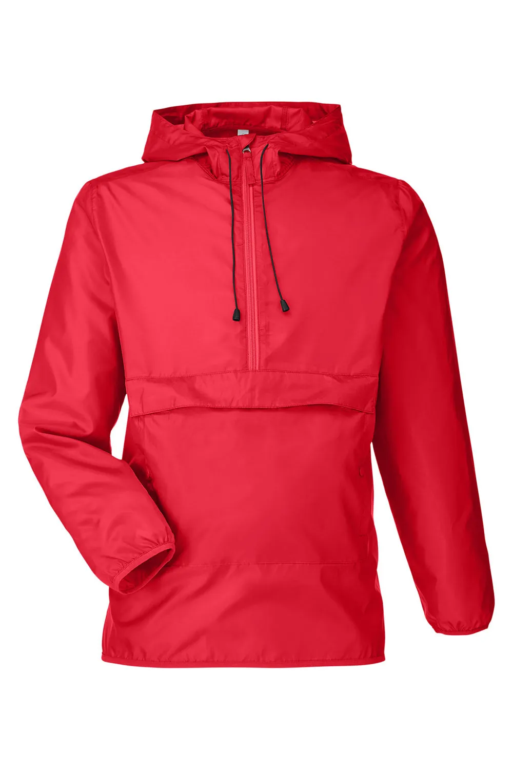 Team 365 Mens Zone Protect Water Resistant Hooded Packable Hooded 1/4 Zip Anorak Jacket - Red