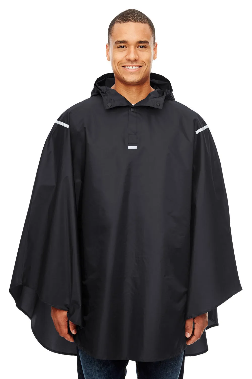 Team 365 Mens Zone Protect Water Resistant Hooded Packable Hooded Poncho - Black