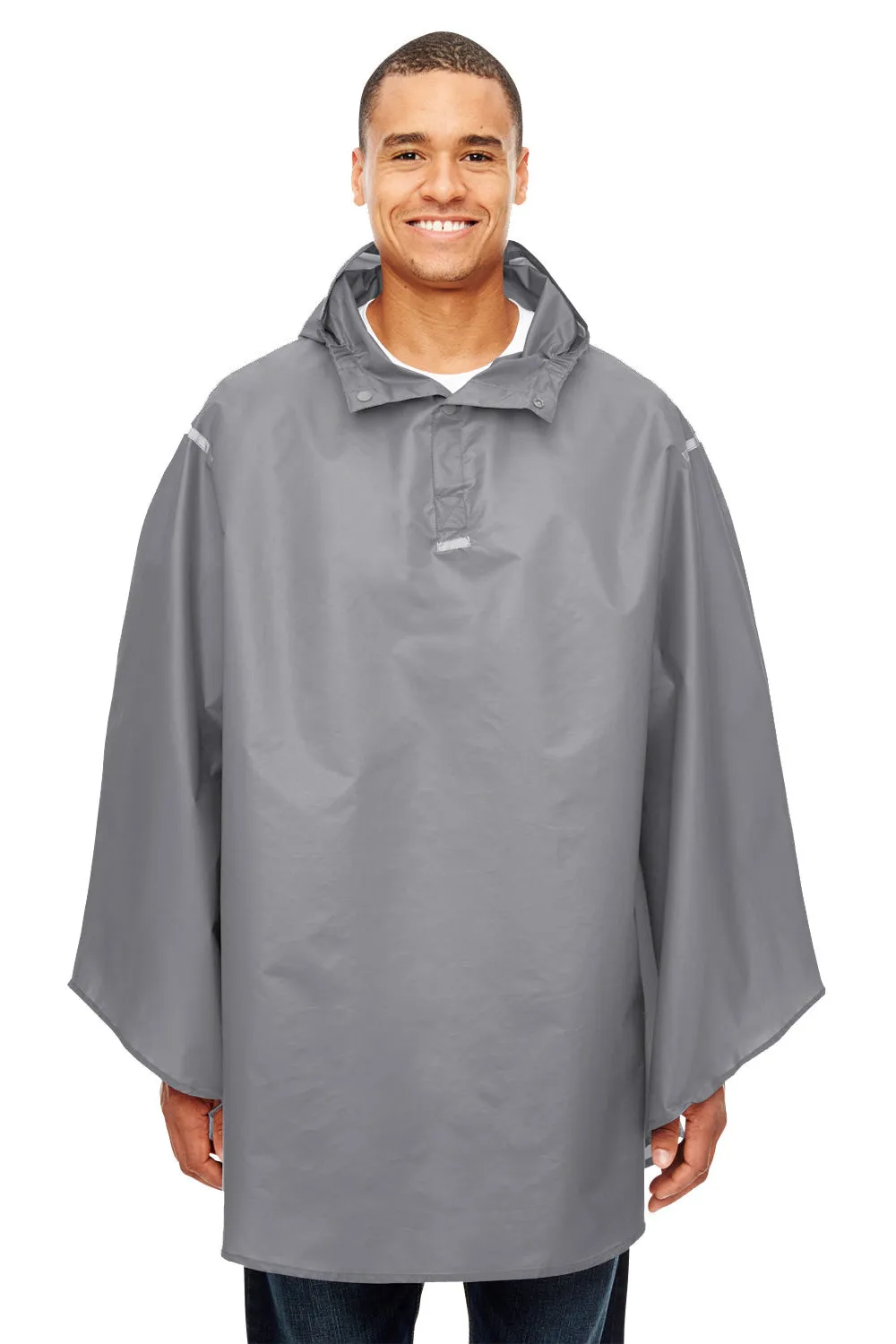 Team 365 Mens Zone Protect Water Resistant Hooded Packable Hooded Poncho - Graphite Grey