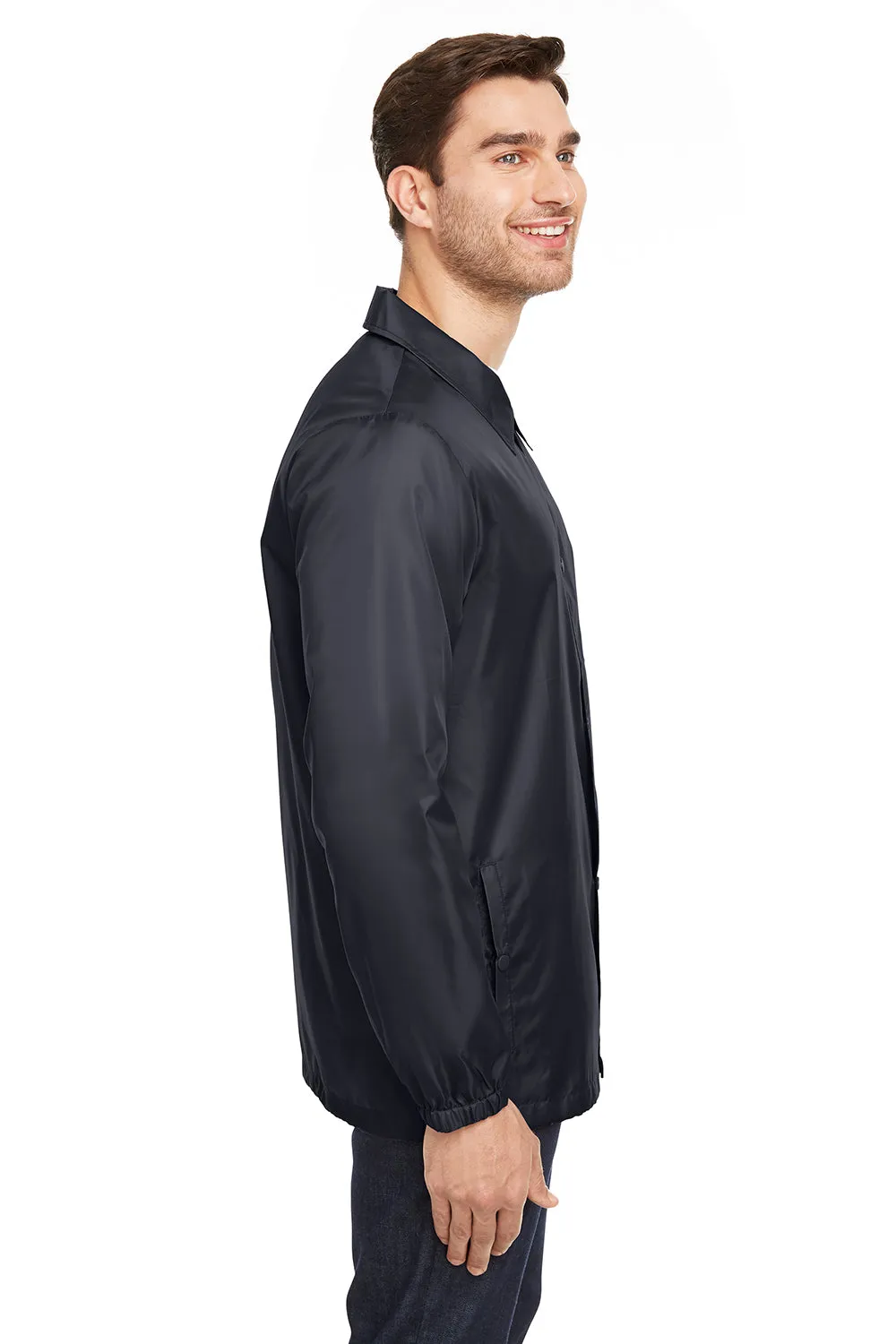 Team 365 Mens Zone Protect Water Resistant Snap Down Coaches Jacket - Black