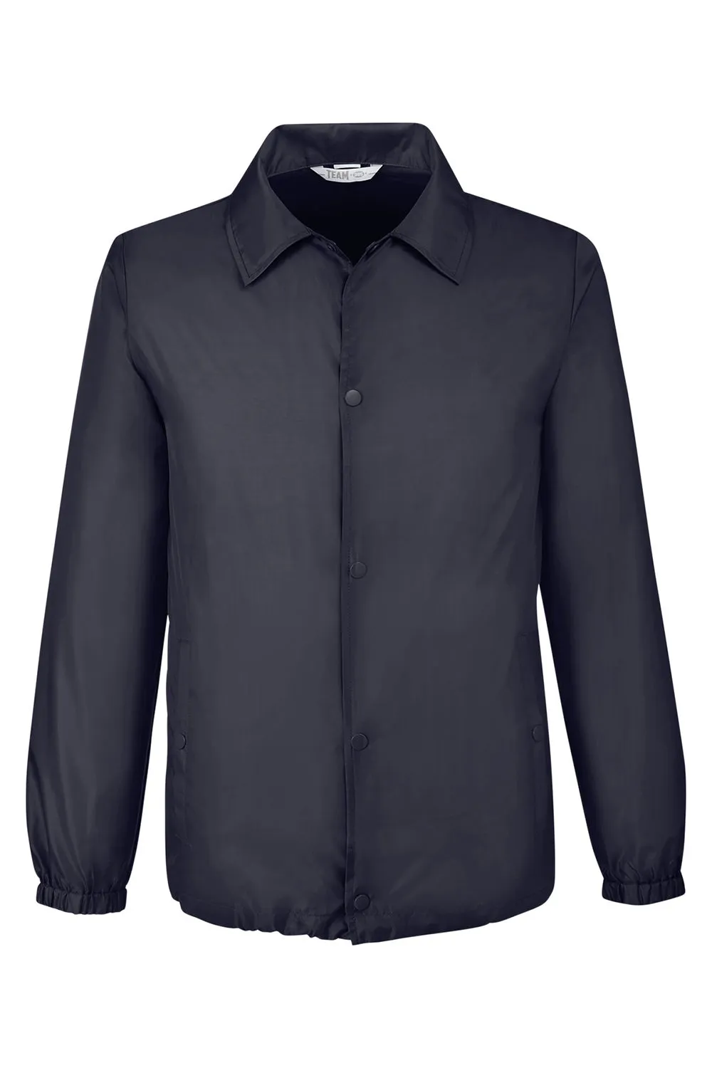 Team 365 Mens Zone Protect Water Resistant Snap Down Coaches Jacket - Black