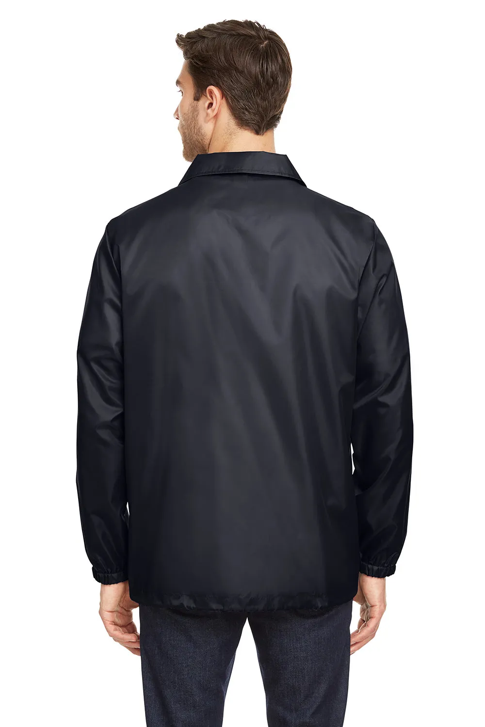 Team 365 Mens Zone Protect Water Resistant Snap Down Coaches Jacket - Black