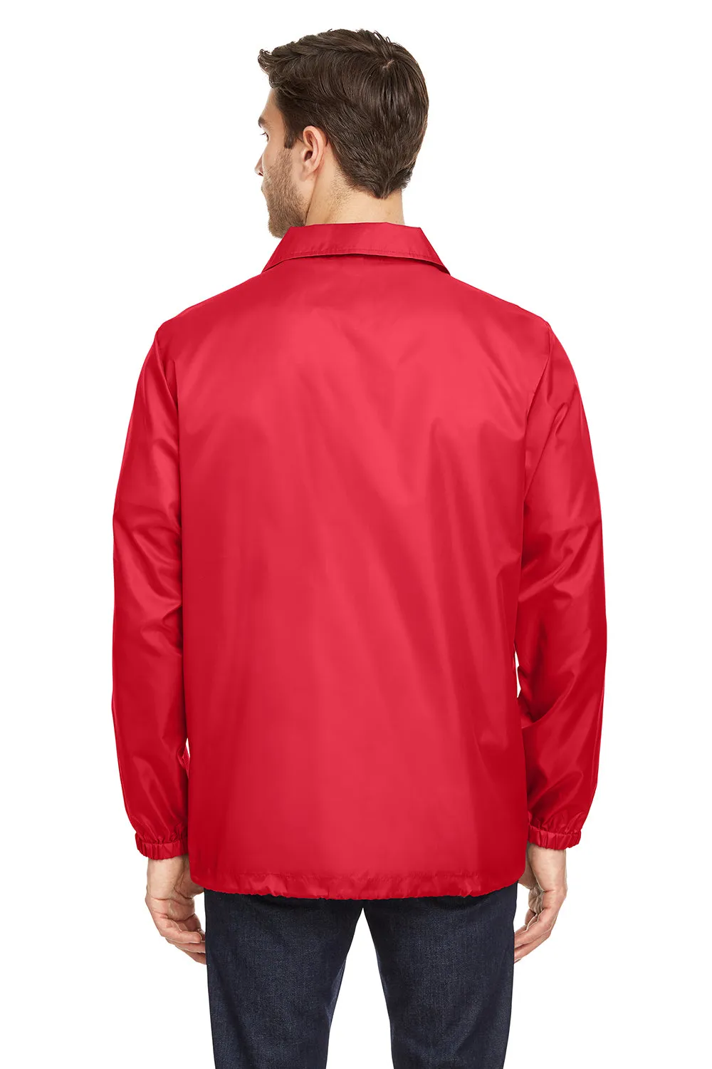 Team 365 Mens Zone Protect Water Resistant Snap Down Coaches Jacket - Red
