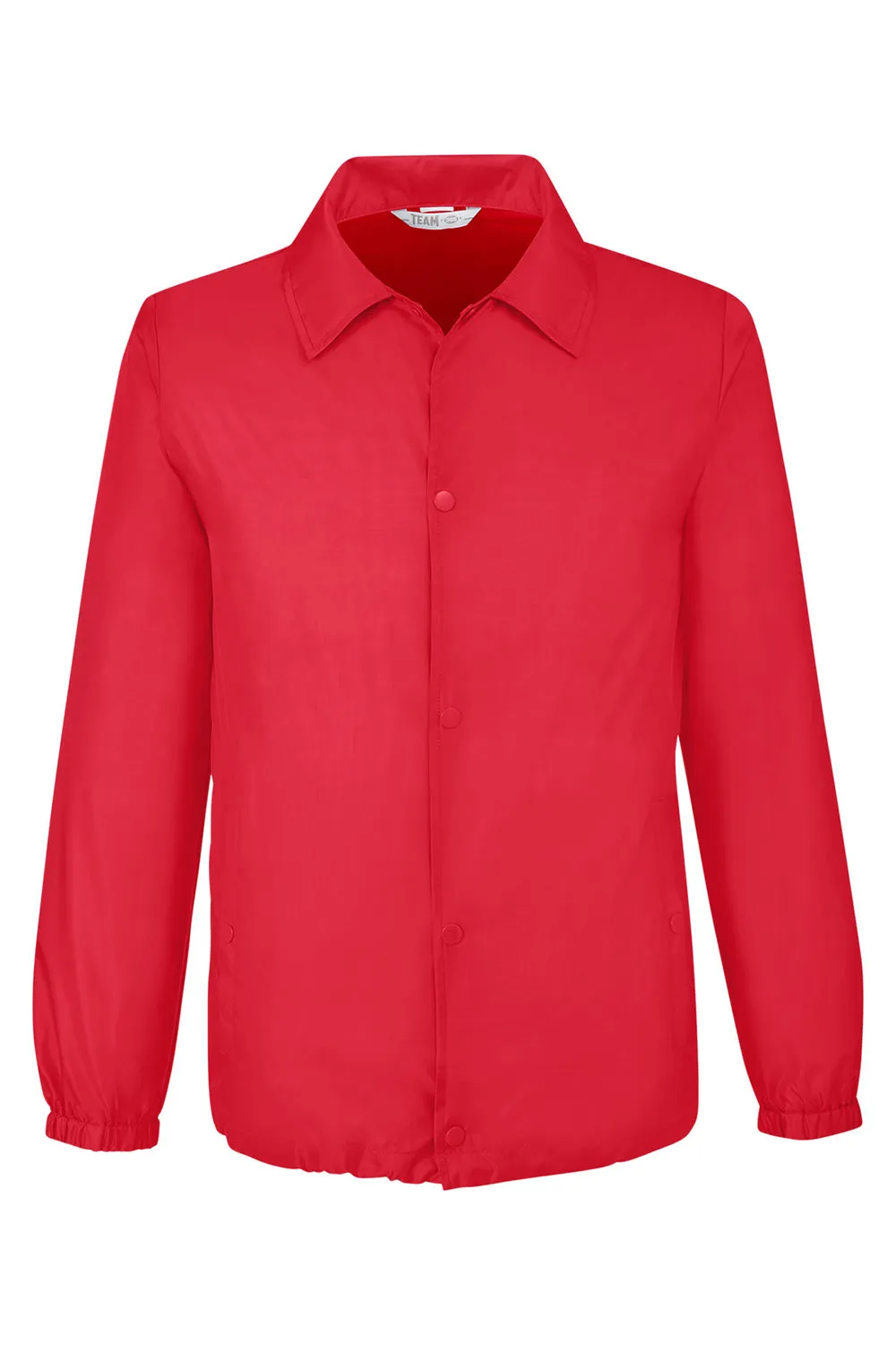 Team 365 Mens Zone Protect Water Resistant Snap Down Coaches Jacket - Red