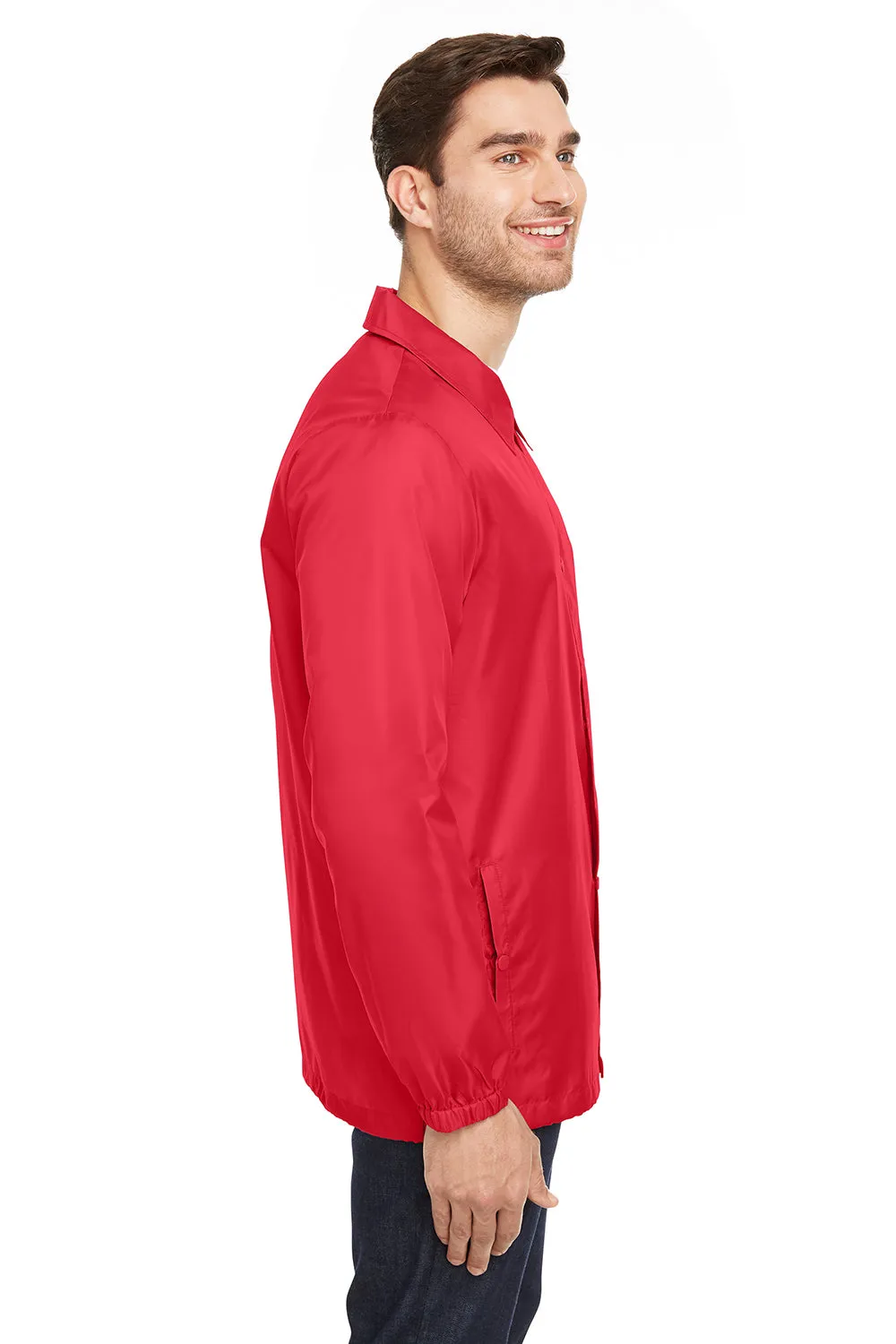 Team 365 Mens Zone Protect Water Resistant Snap Down Coaches Jacket - Red