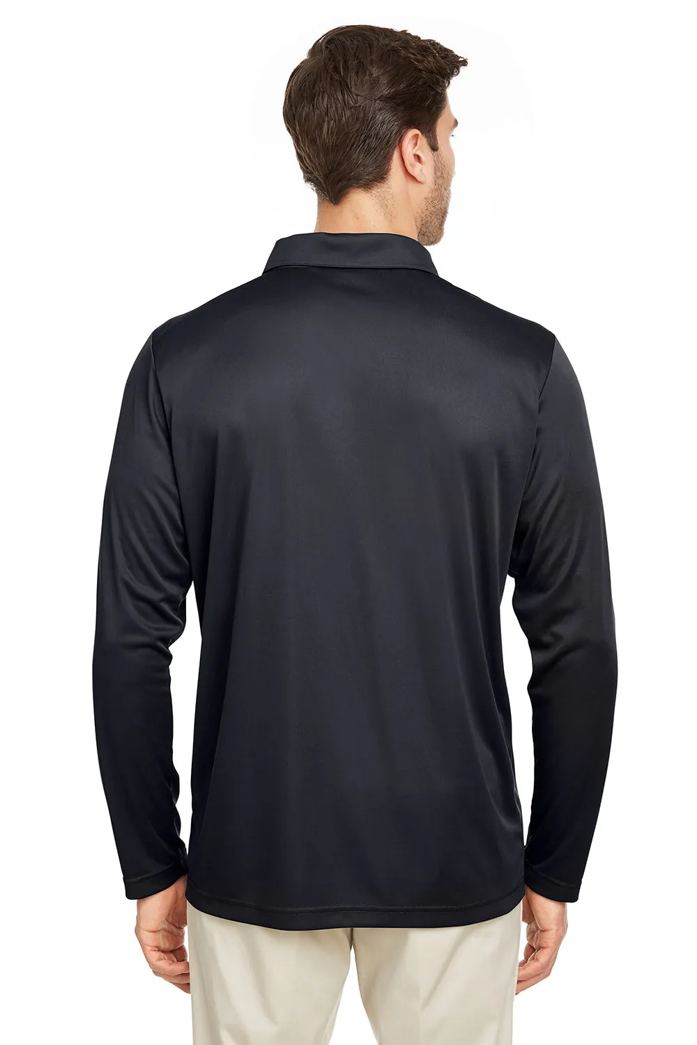 Team 365 Mens Zone Sonic Moisture Wicking Long Sleeve Polo Shirt - Black