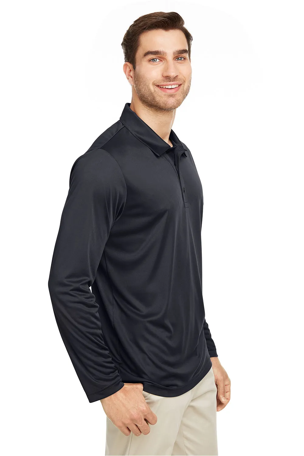 Team 365 Mens Zone Sonic Moisture Wicking Long Sleeve Polo Shirt - Black
