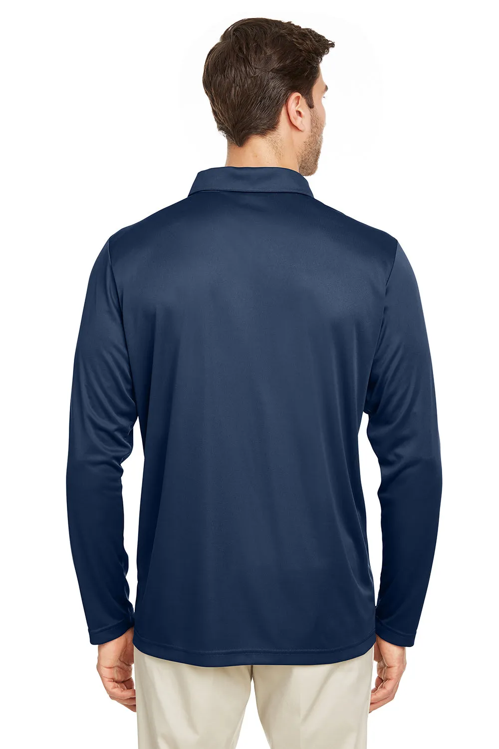 Team 365 Mens Zone Sonic Moisture Wicking Long Sleeve Polo Shirt - Dark Navy Blue