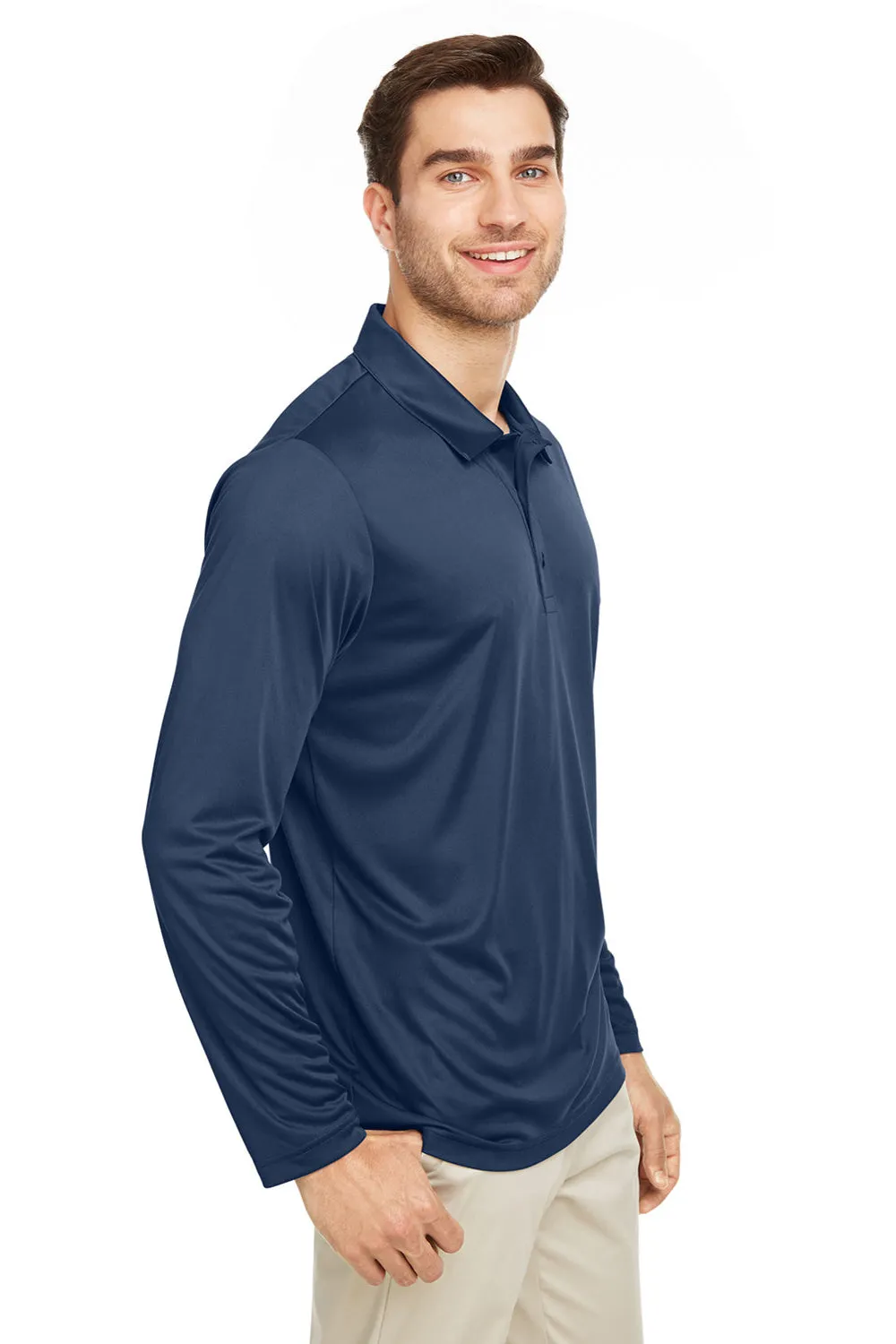 Team 365 Mens Zone Sonic Moisture Wicking Long Sleeve Polo Shirt - Dark Navy Blue