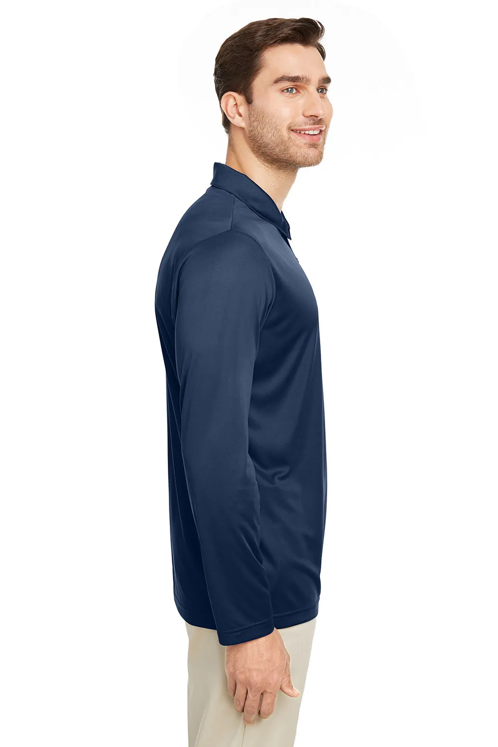 Team 365 Mens Zone Sonic Moisture Wicking Long Sleeve Polo Shirt - Dark Navy Blue