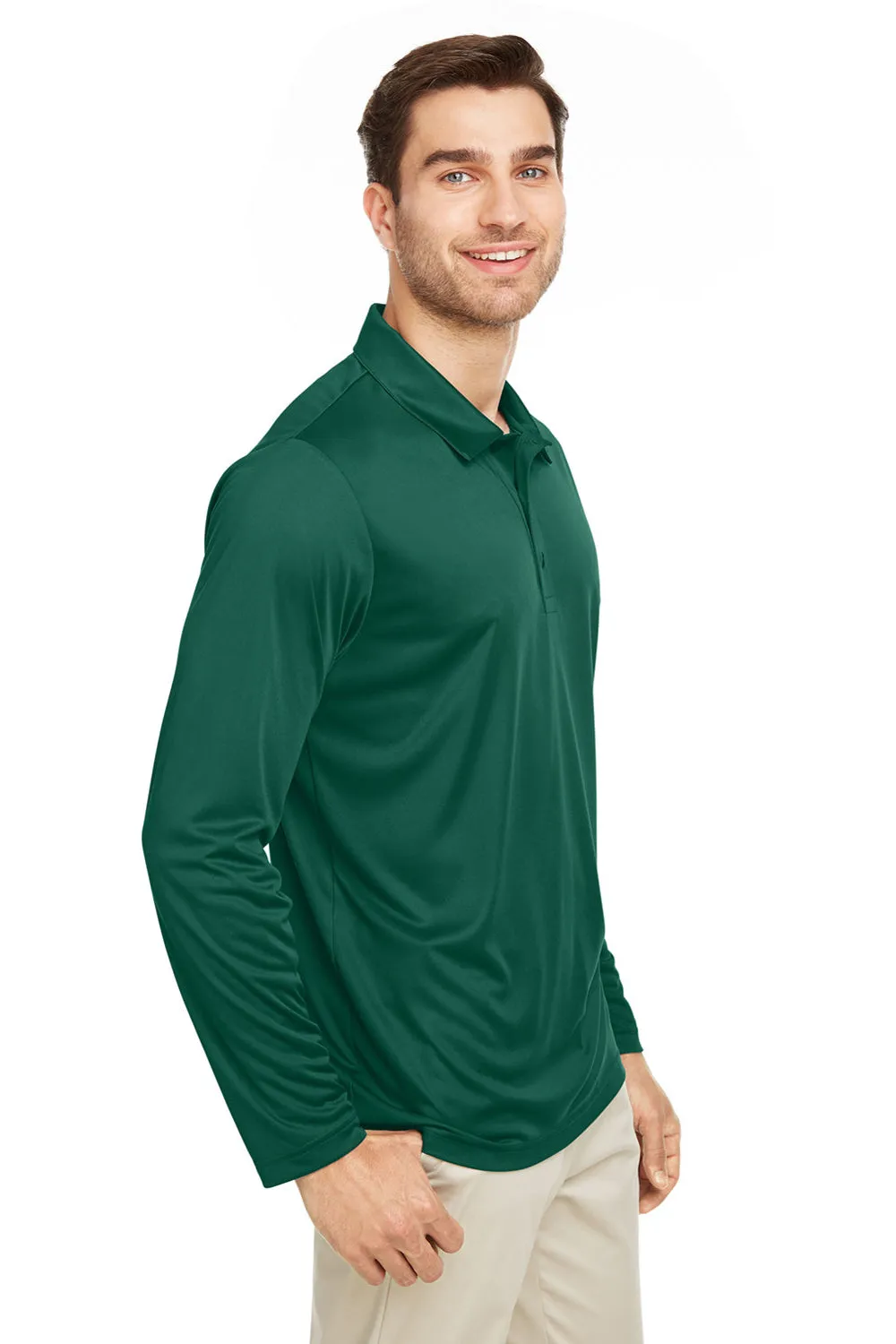 Team 365 Mens Zone Sonic Moisture Wicking Long Sleeve Polo Shirt - Forest Green
