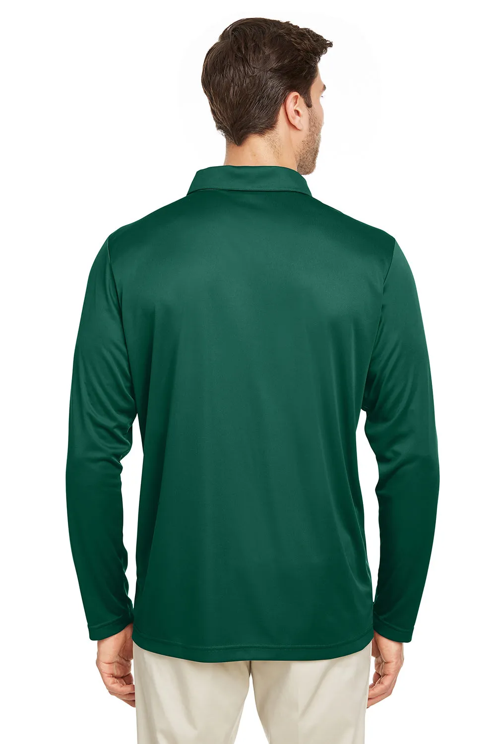 Team 365 Mens Zone Sonic Moisture Wicking Long Sleeve Polo Shirt - Forest Green