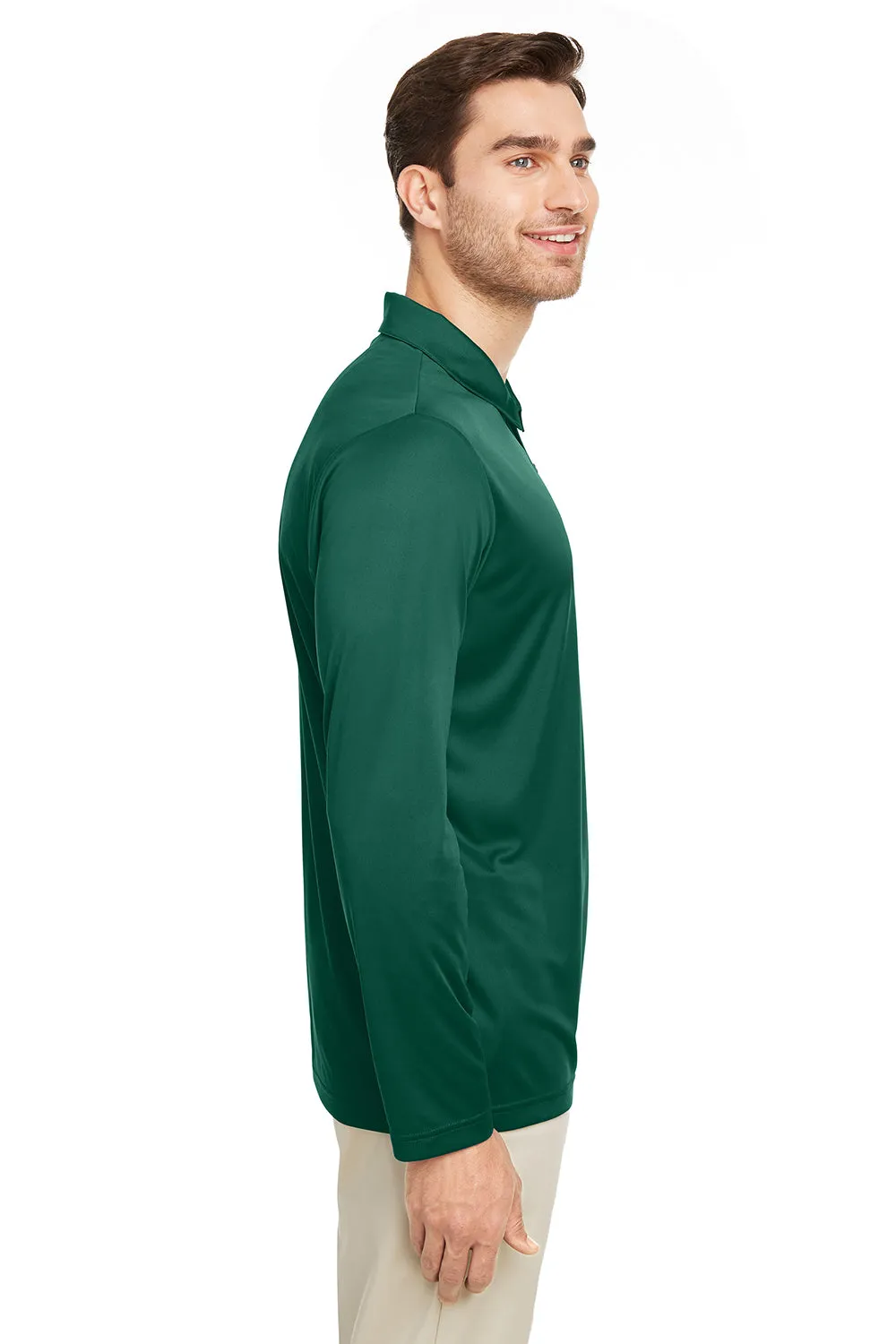 Team 365 Mens Zone Sonic Moisture Wicking Long Sleeve Polo Shirt - Forest Green
