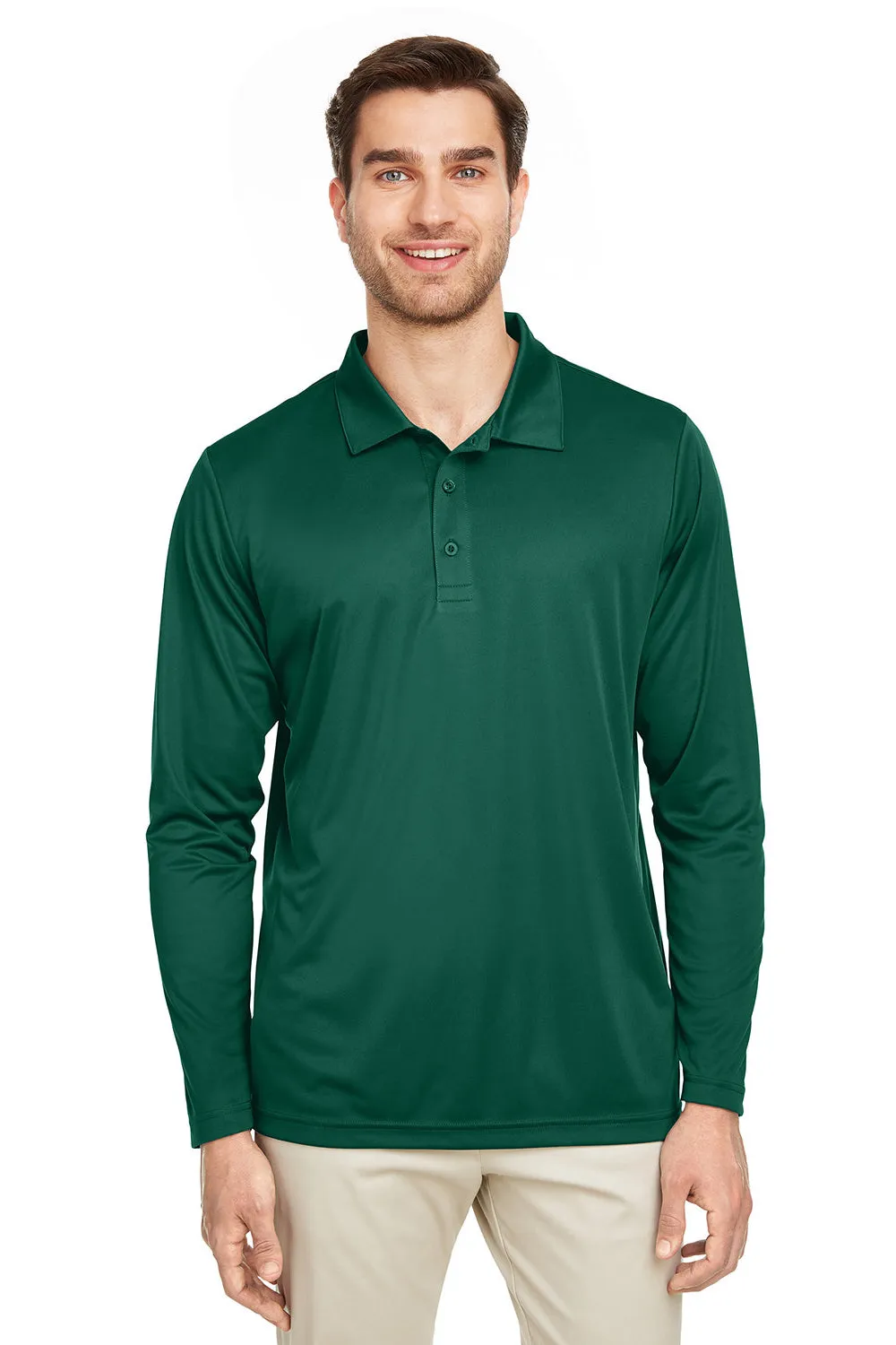Team 365 Mens Zone Sonic Moisture Wicking Long Sleeve Polo Shirt - Forest Green