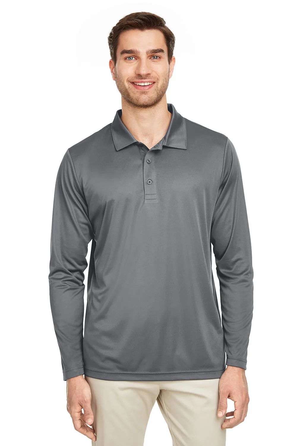 Team 365 Mens Zone Sonic Moisture Wicking Long Sleeve Polo Shirt - Graphite Grey