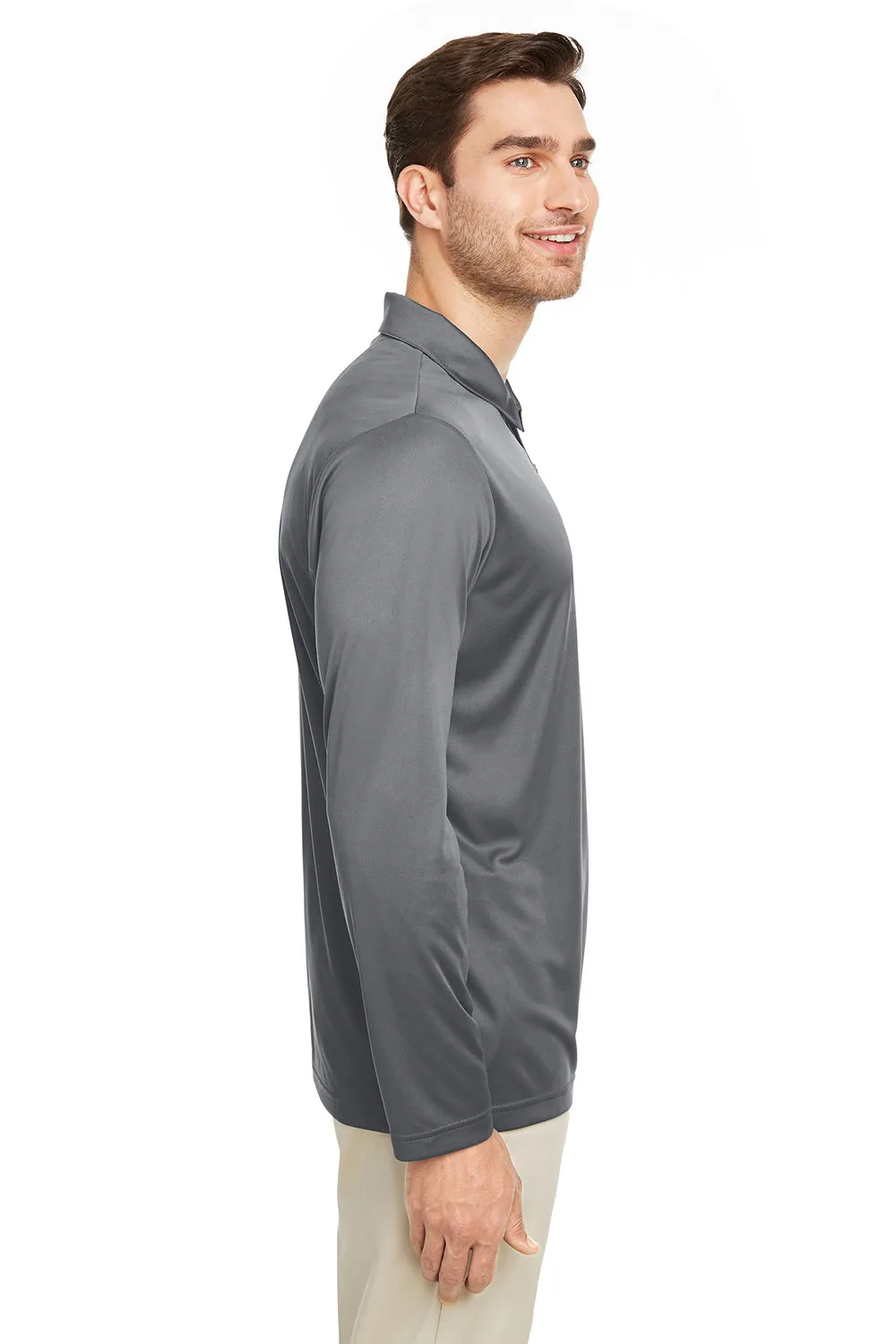 Team 365 Mens Zone Sonic Moisture Wicking Long Sleeve Polo Shirt - Graphite Grey