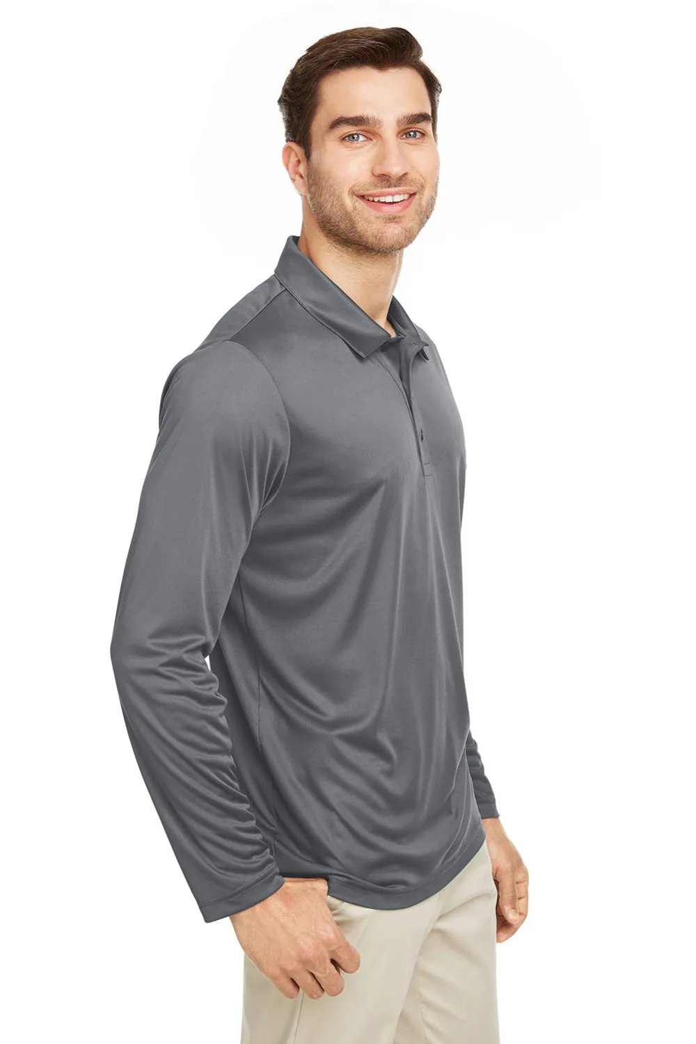 Team 365 Mens Zone Sonic Moisture Wicking Long Sleeve Polo Shirt - Graphite Grey