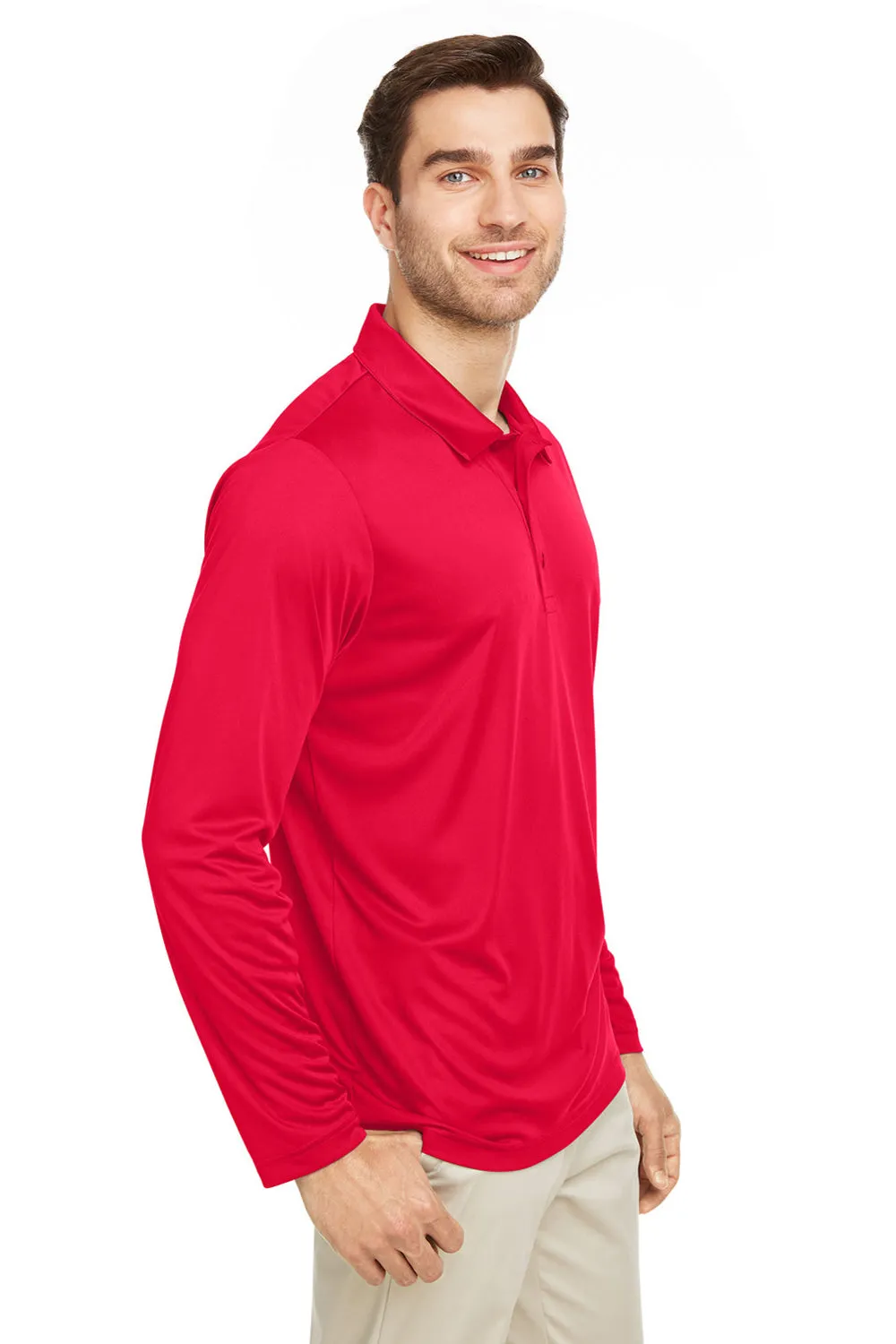 Team 365 Mens Zone Sonic Moisture Wicking Long Sleeve Polo Shirt - Red