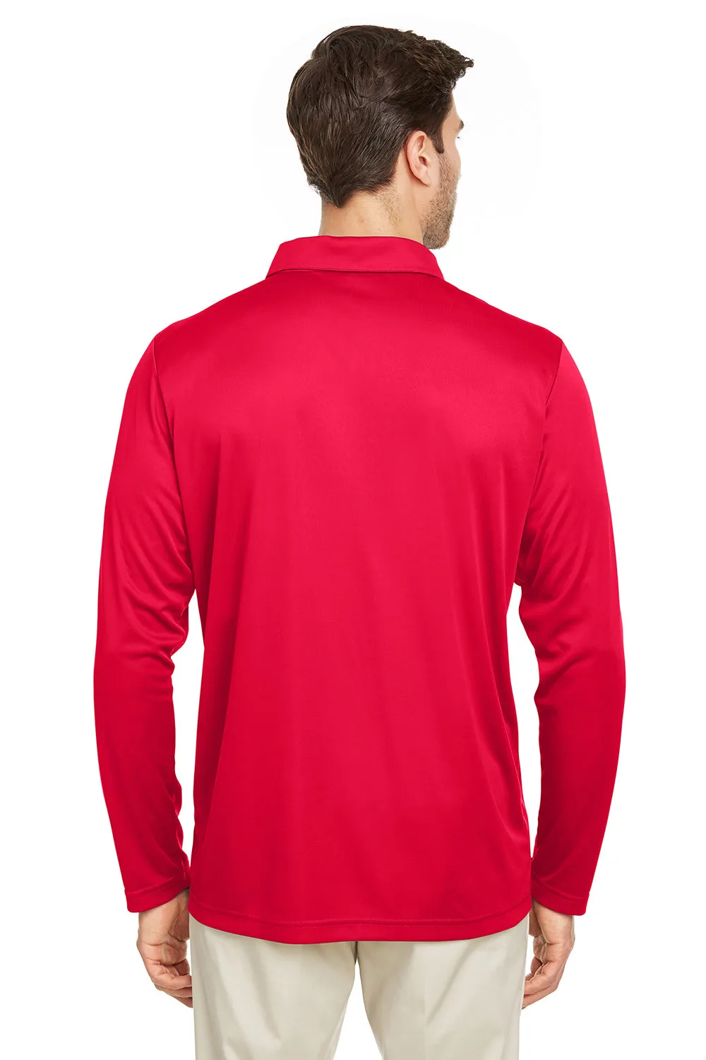 Team 365 Mens Zone Sonic Moisture Wicking Long Sleeve Polo Shirt - Red