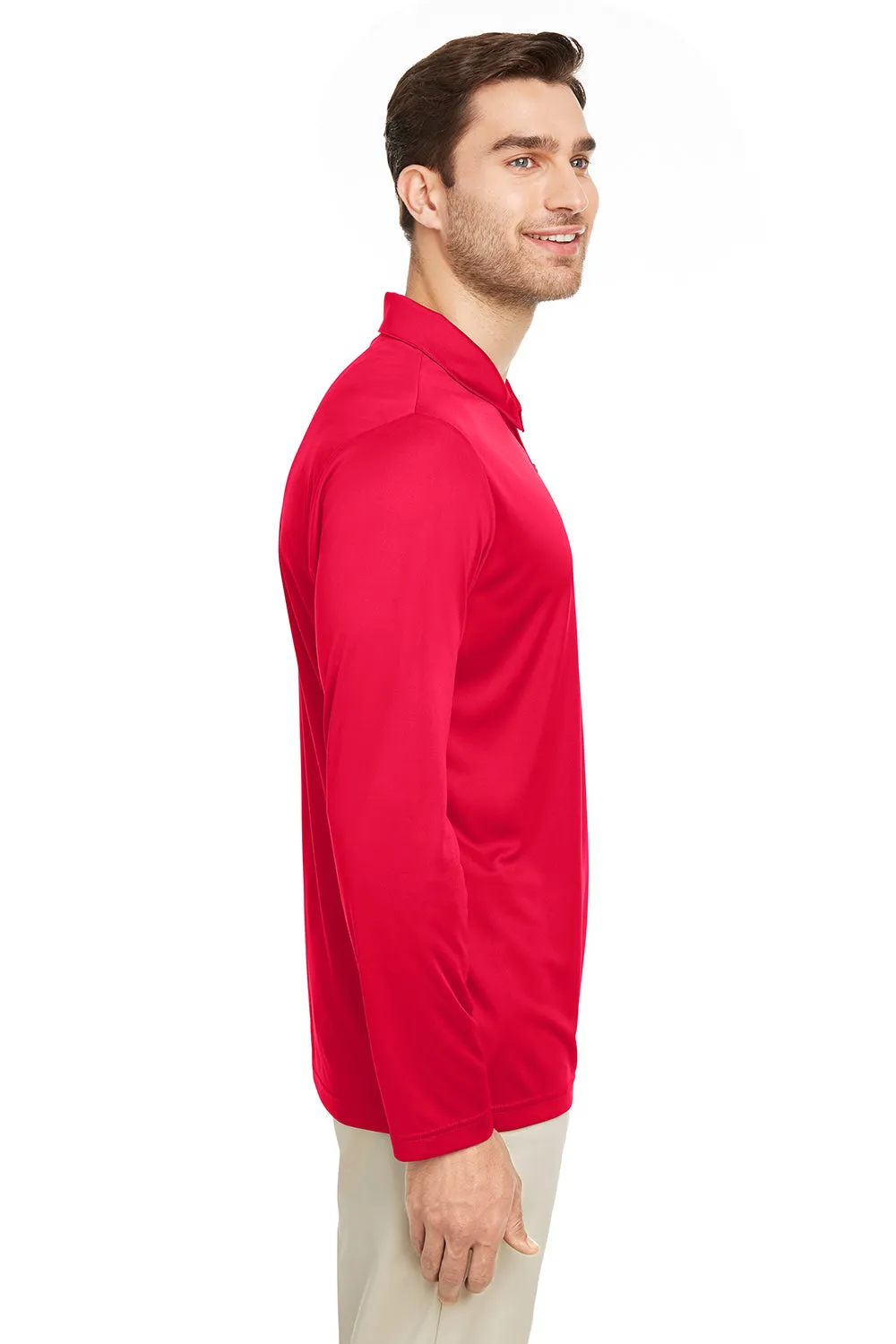 Team 365 Mens Zone Sonic Moisture Wicking Long Sleeve Polo Shirt - Red