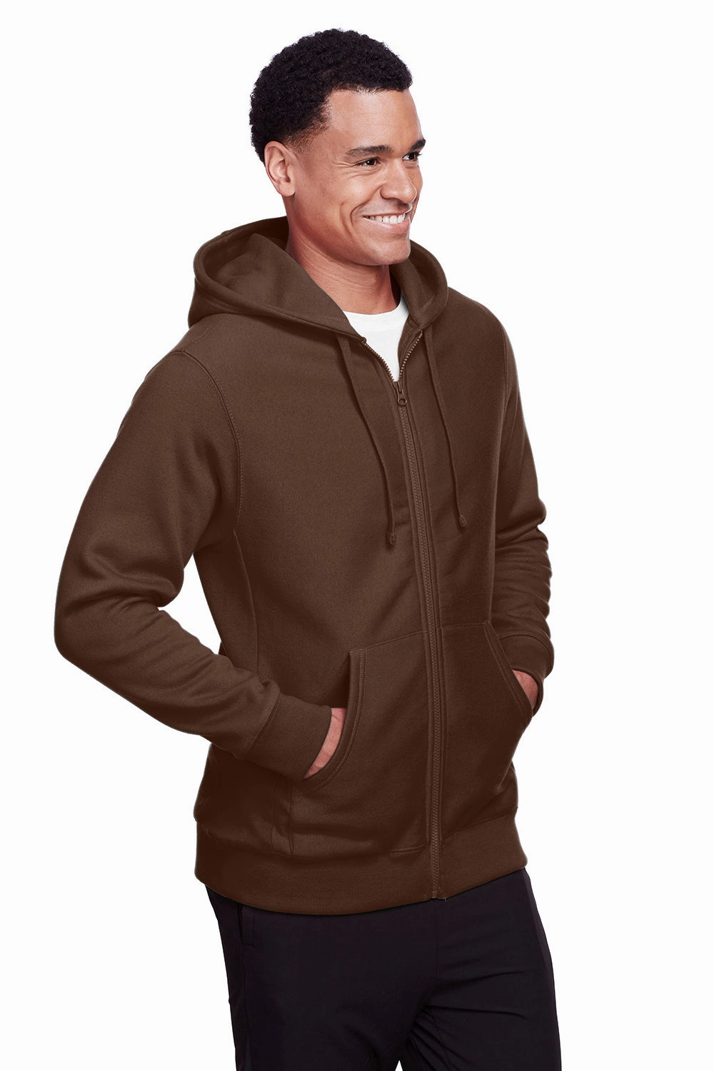 Team 365 Mens Zone HydroSport Fleece Water Resistant Full Zip Hooded Sweatshirt Hoodie w/ Pockets - Dark Brown
