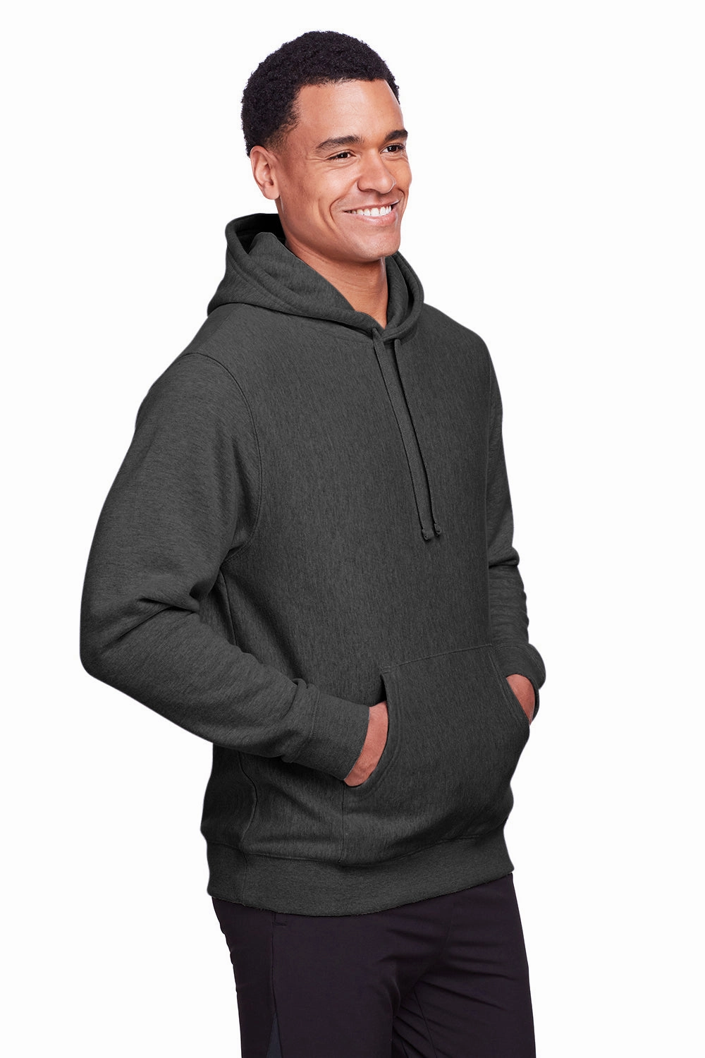 Team 365 Mens Zone HydroSport Fleece Water Resistant Hooded Sweatshirt Hoodie w/ Pouch Pocket - Heather Dark Grey