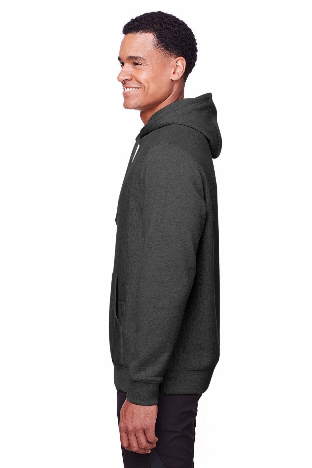Team 365 Mens Zone HydroSport Fleece Water Resistant Hooded Sweatshirt Hoodie w/ Pouch Pocket - Heather Dark Grey