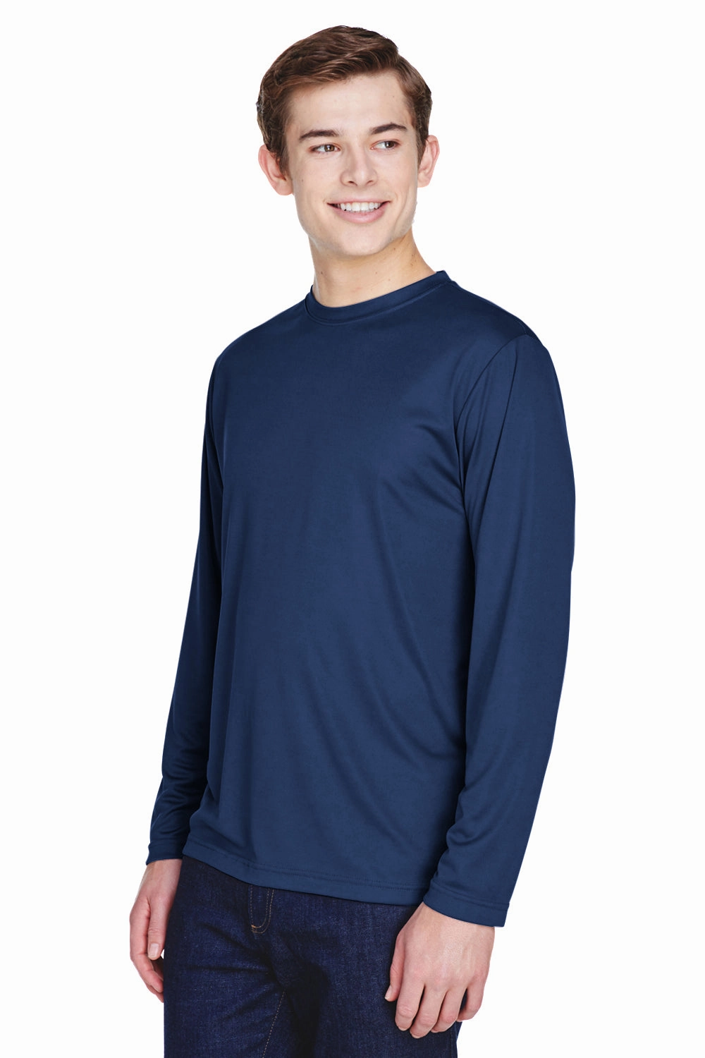 Team 365 Mens Zone Performance Moisture Wicking Long Sleeve Crewneck T-Shirt - Dark Navy Blue