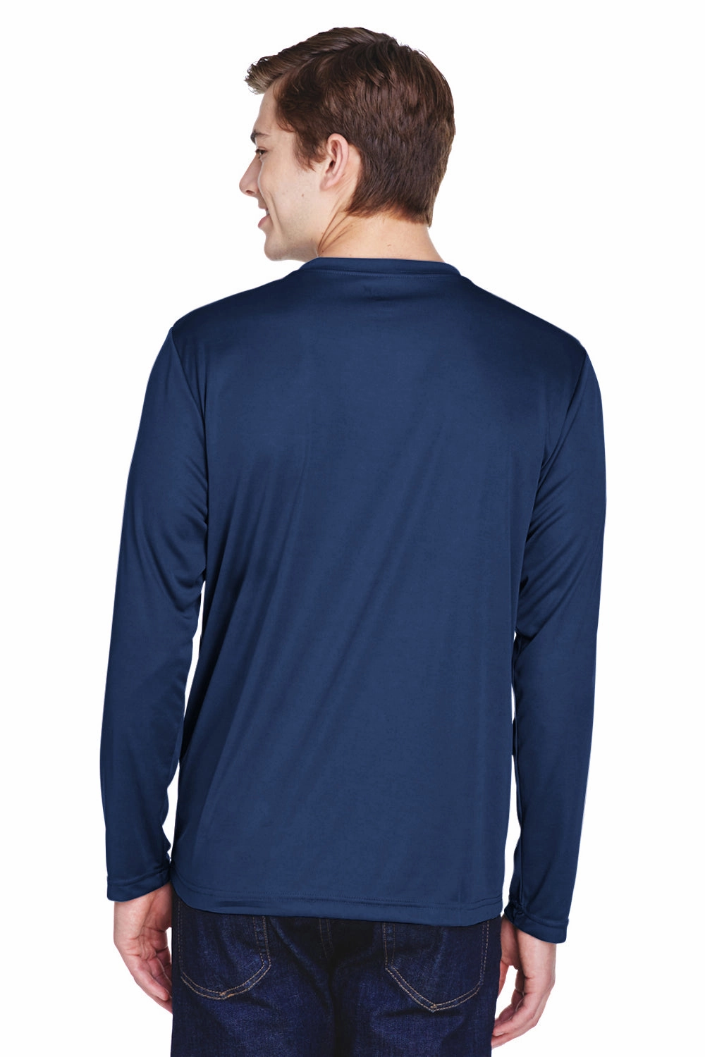 Team 365 Mens Zone Performance Moisture Wicking Long Sleeve Crewneck T-Shirt - Dark Navy Blue