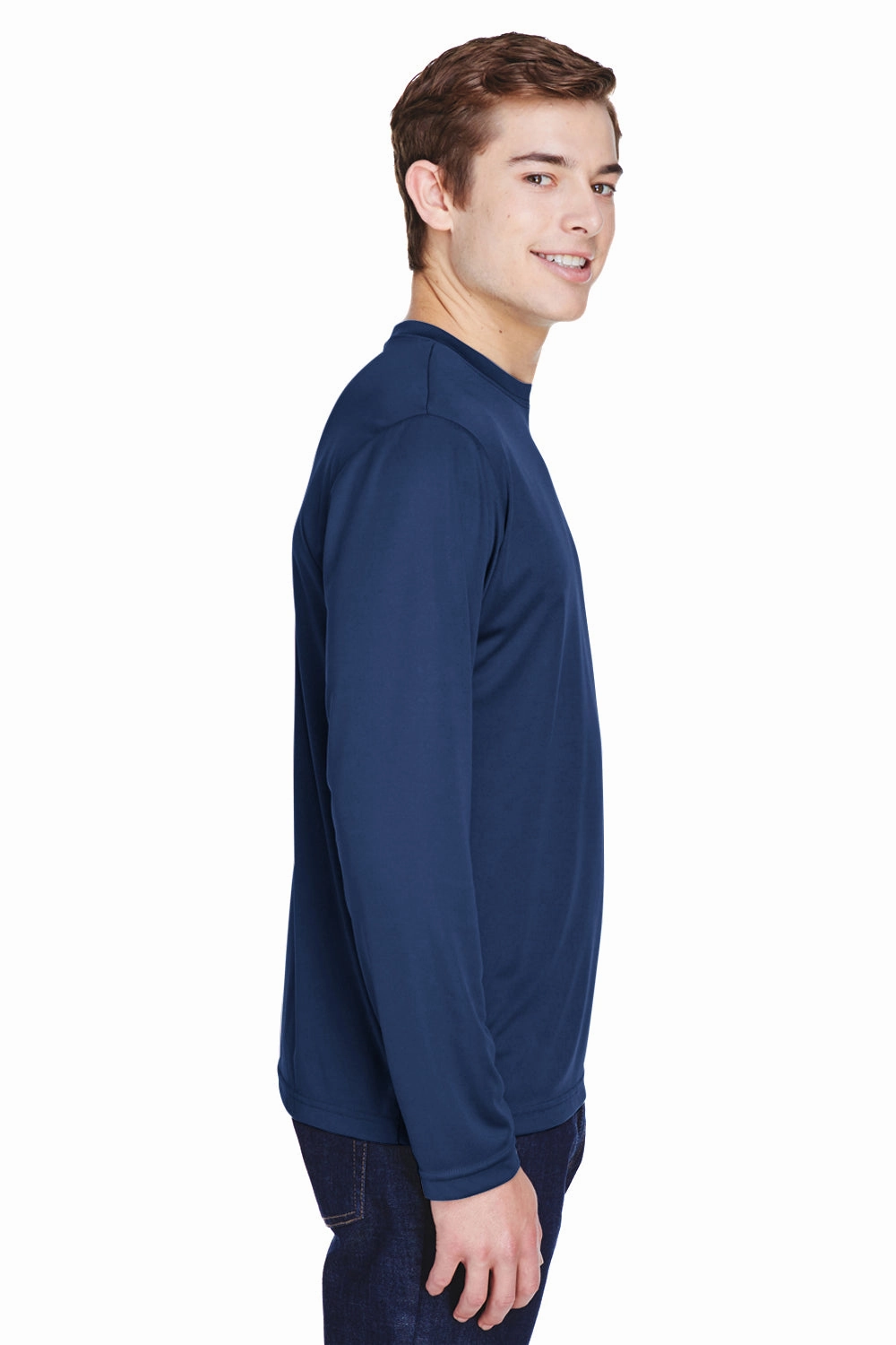 Team 365 Mens Zone Performance Moisture Wicking Long Sleeve Crewneck T-Shirt - Dark Navy Blue