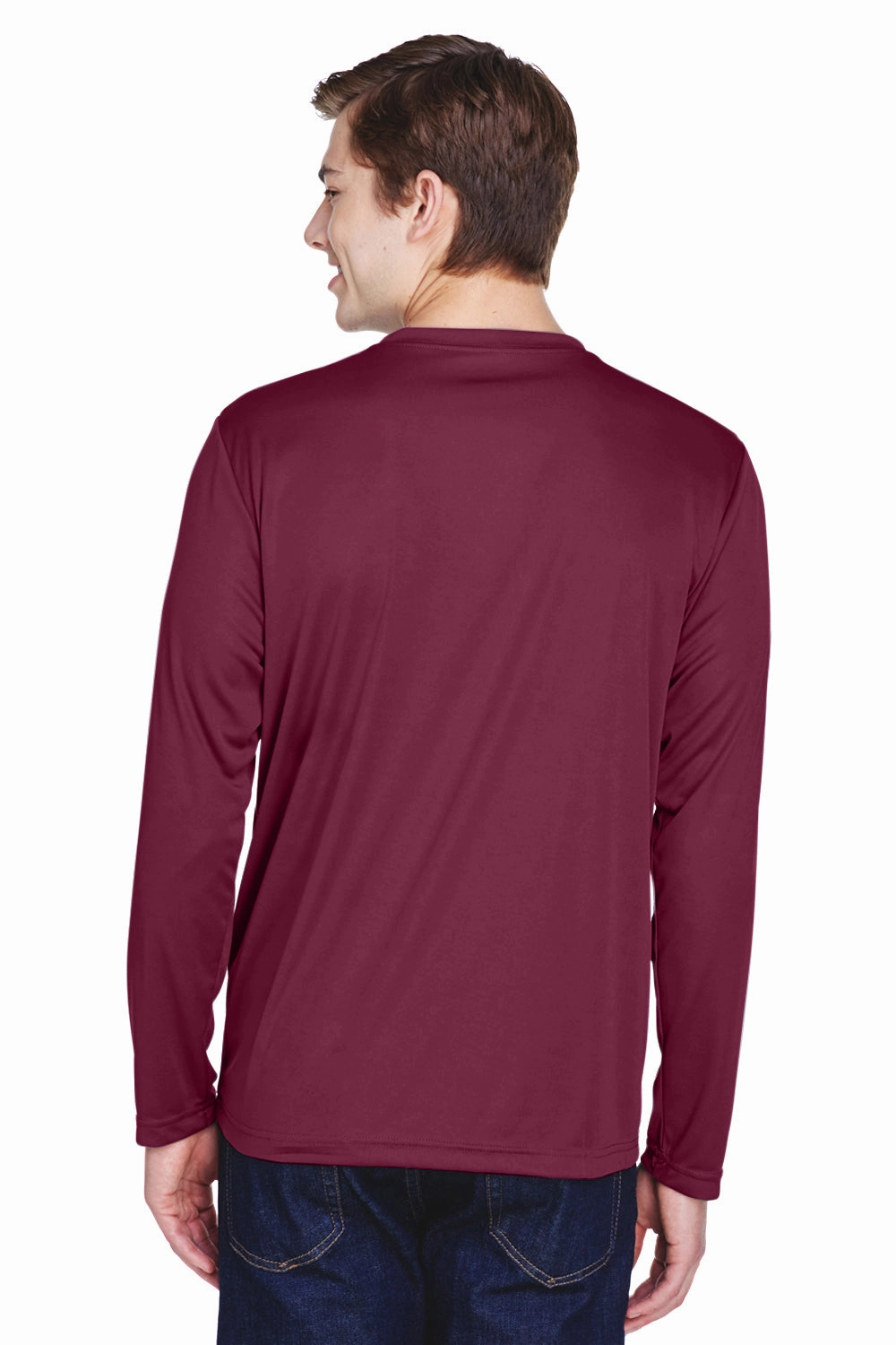 Team 365 Mens Zone Performance Moisture Wicking Long Sleeve Crewneck T-Shirt - Maroon