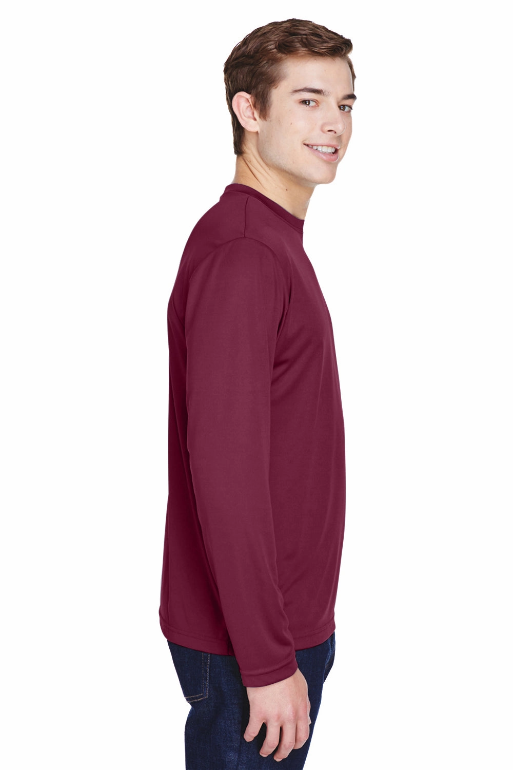Team 365 Mens Zone Performance Moisture Wicking Long Sleeve Crewneck T-Shirt - Maroon