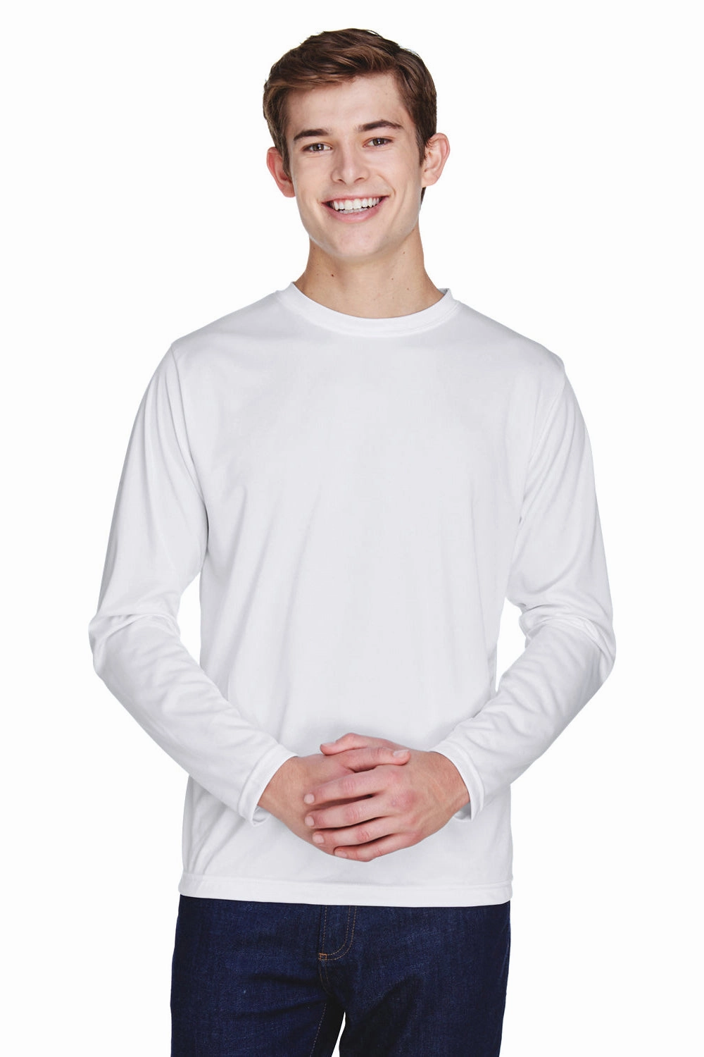 Team 365 Mens Zone Performance Moisture Wicking Long Sleeve Crewneck T-Shirt - White