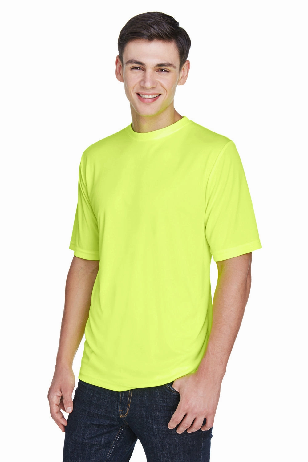 Team 365 Mens Zone Performance Moisture Wicking Short Sleeve Crewneck T-Shirt - Safety Yellow