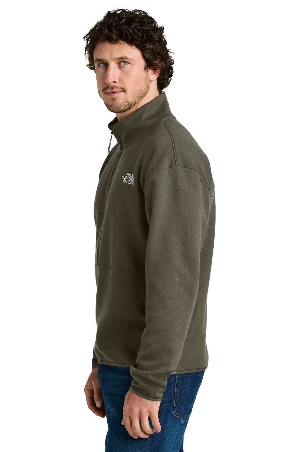 The North Face Mens Double Knit 1/4 Zip Fleece Jacket - New Taupe Green