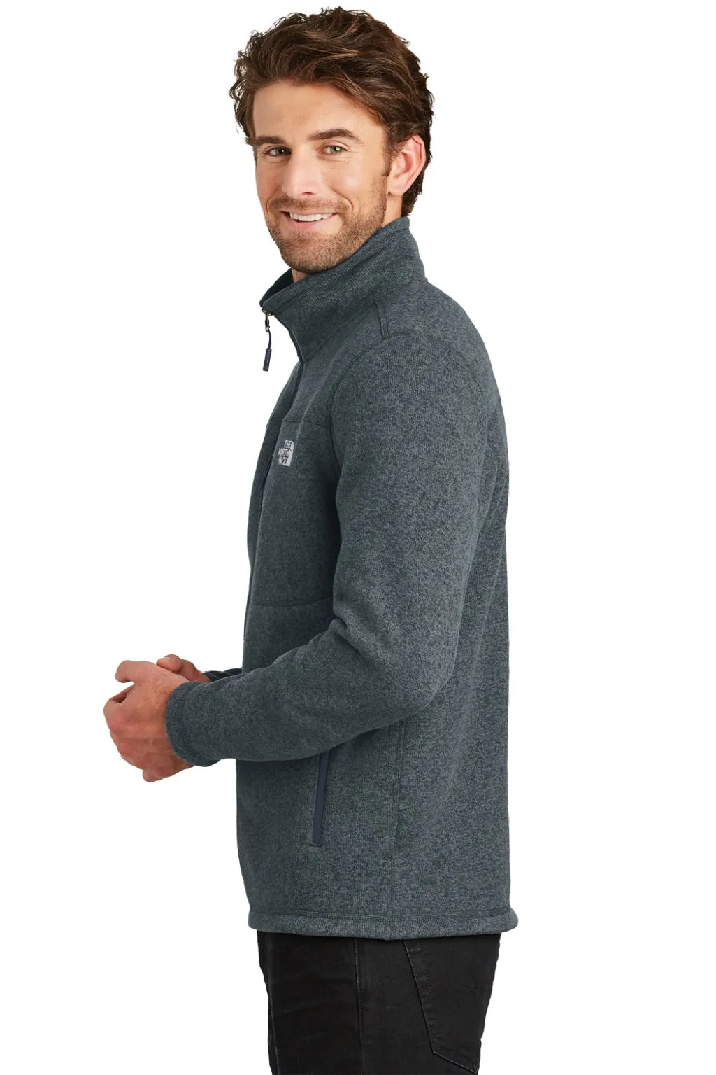 The North Face Mens Full Zip Sweater Fleece Jacket - Heather Urban Navy Blue
