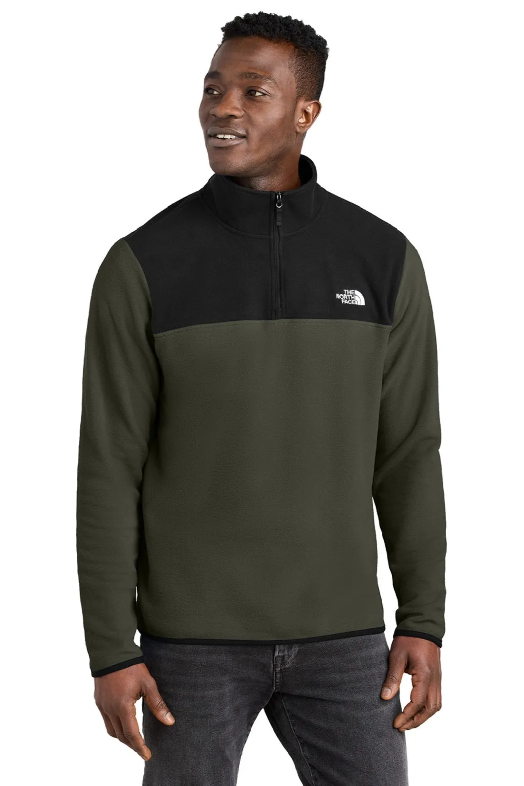 The North Face Mens Glacier Fleece 1/4 Zip Jacket - New Taupe Green/Black