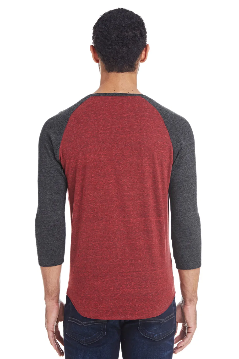 Threadfast Apparel Mens 3/4 Sleeve Crewneck T-Shirt - Cardinal Red/Black